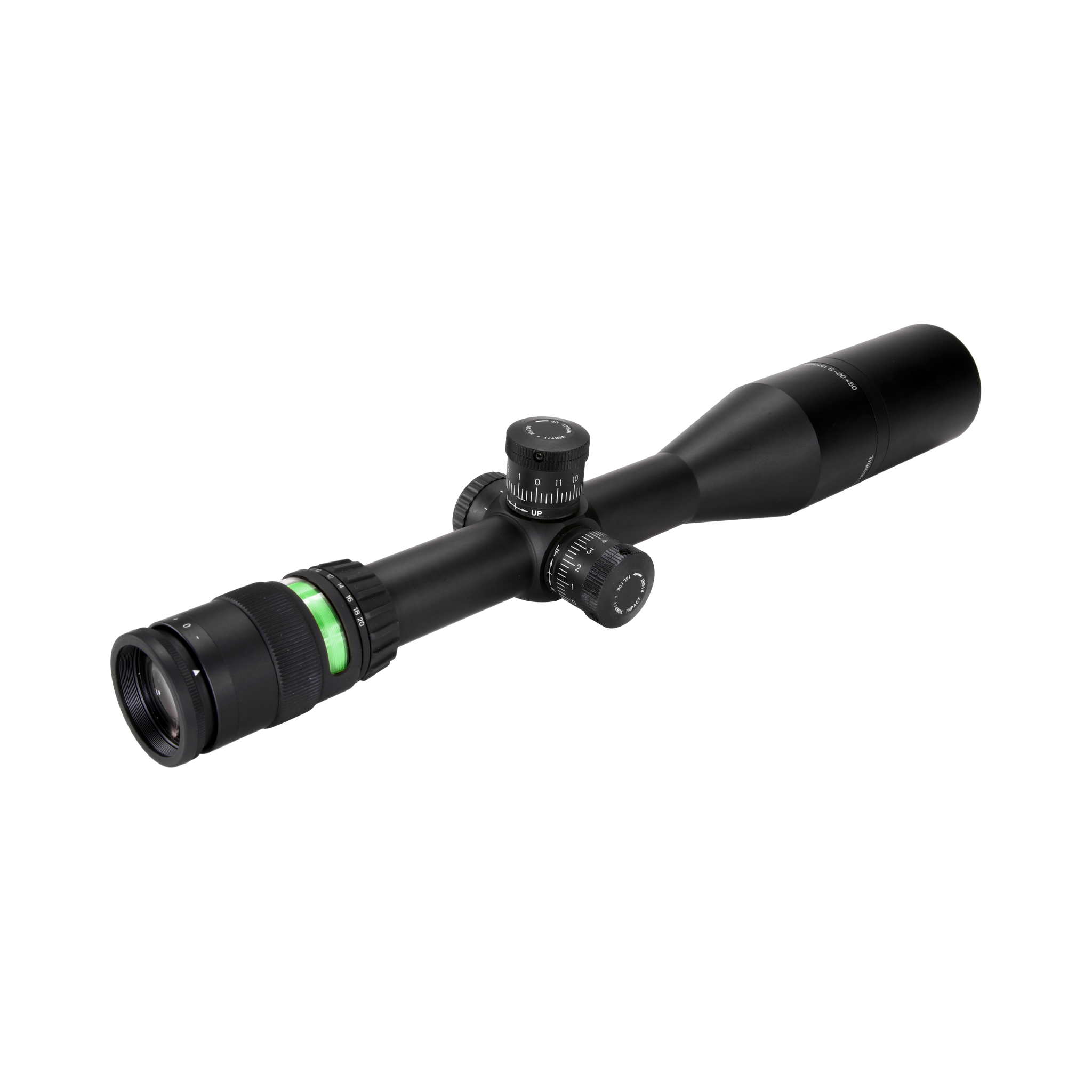 AccuPoint® 5–20x50 standarta dubultā tēmēkļa krusts ar zaļu punktu, 30 mm, matēti melns, atklāti regulatori