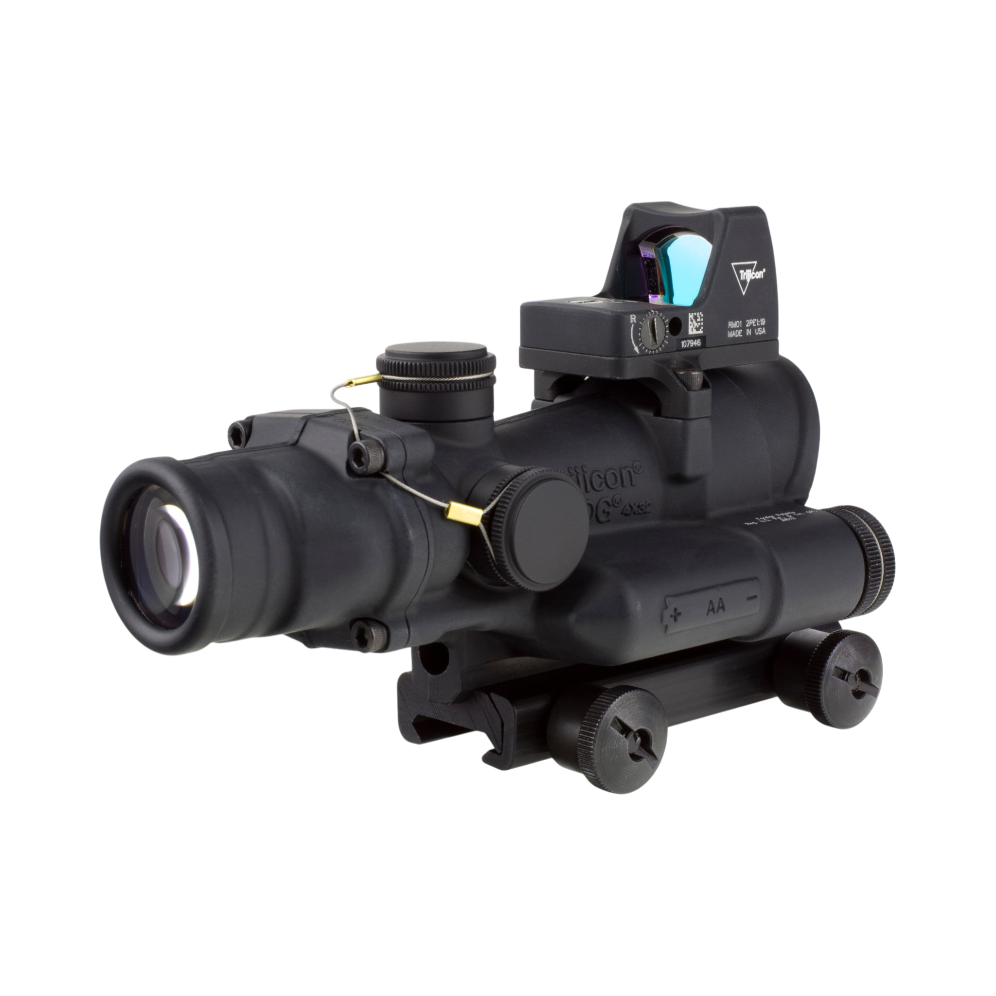 Trijicon ACOG® 4x32 Scope, Red Crosshair .223 Reticle, Colt Knob Mount & 3.25 MOA Red RMR Type 2