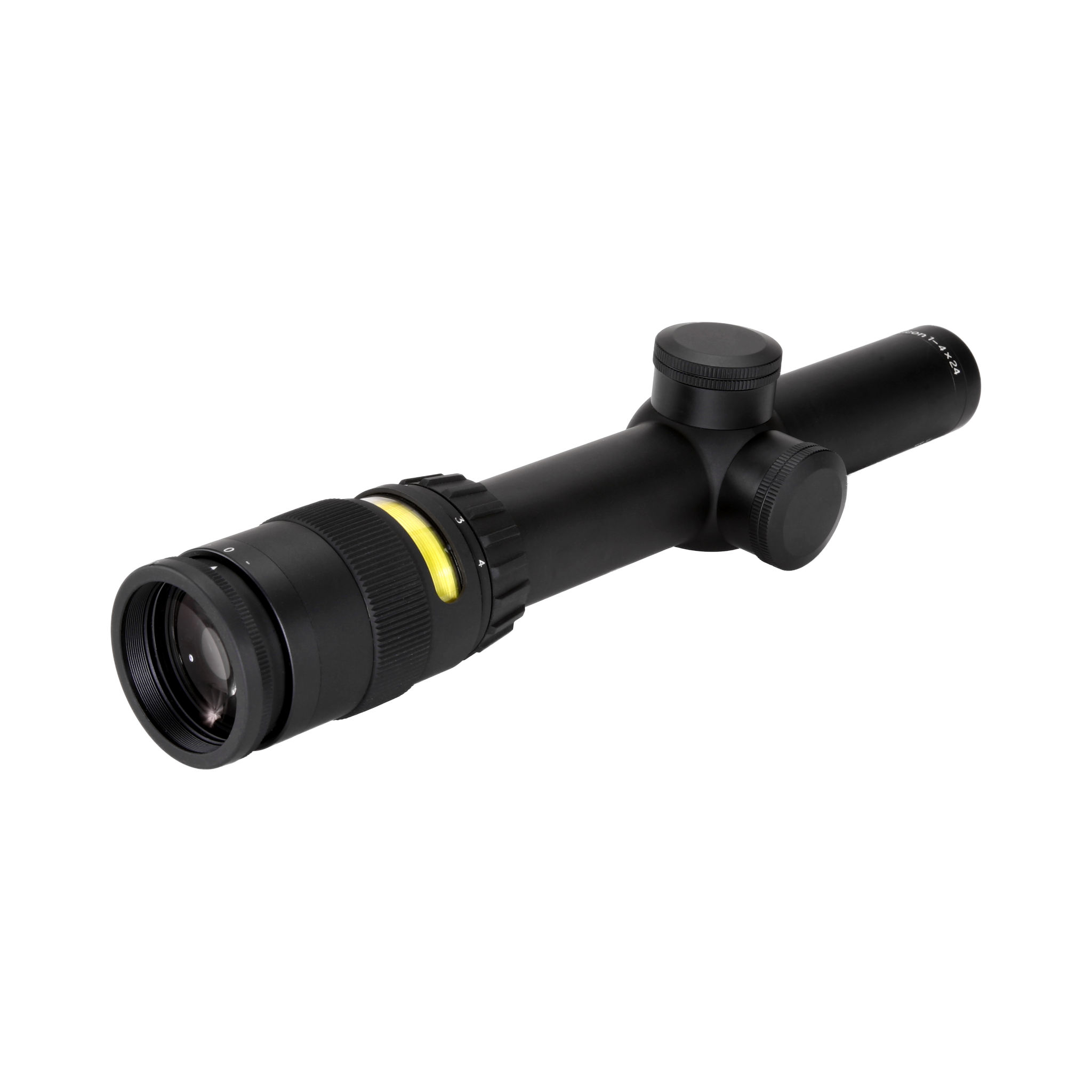 AccuPoint® 1-4x24 optiskais tēmēklis ar BAC, dzintara krāsas trīsstūra tēmējlīniju, 30 mm, matēti melns, ar aizsargvāciņu