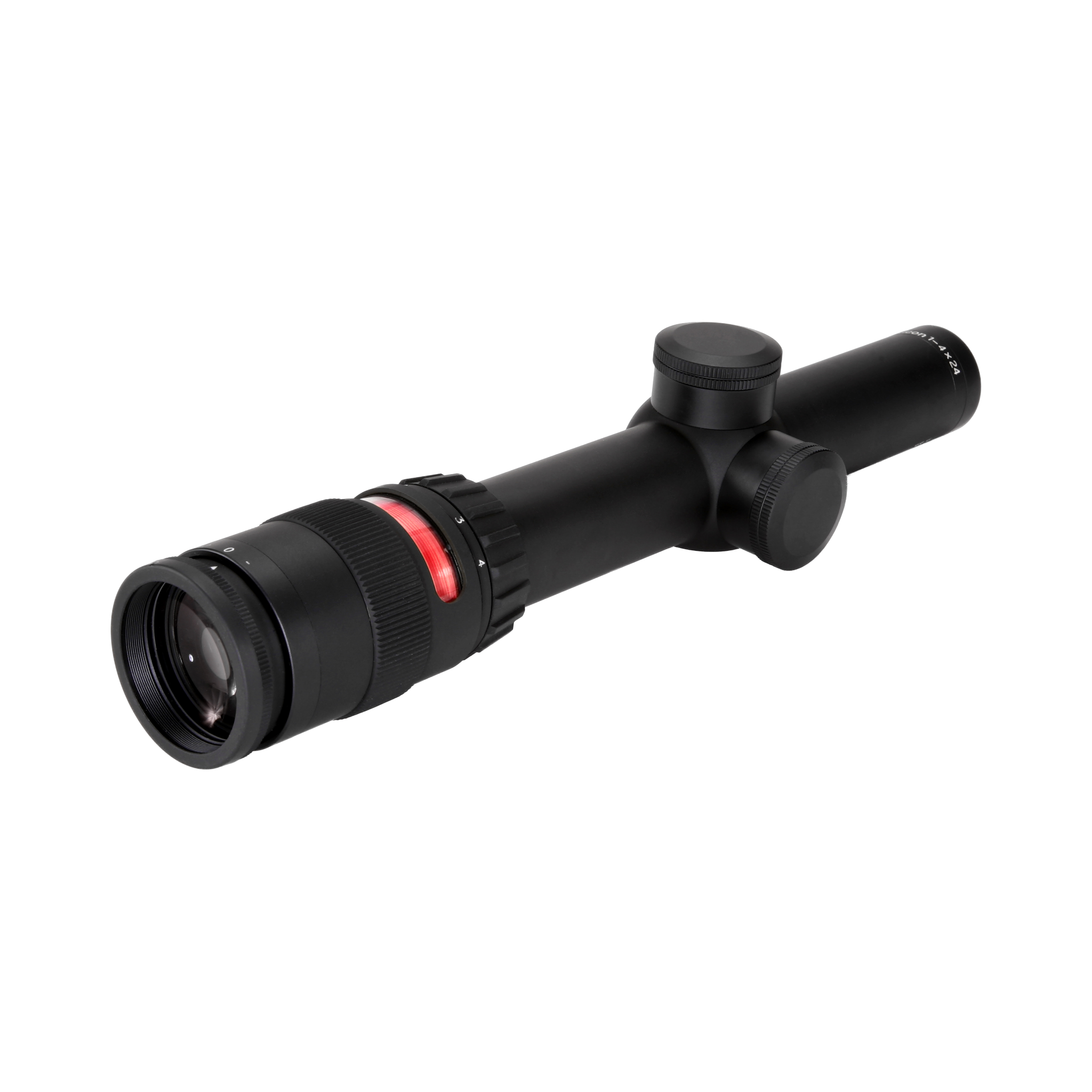 AccuPoint® 1-4x24 optiskais tēmēklis ar BAC, sarkanu trīsstūra tēmējlīniju, 30 mm, matēti melns, ar aizsargvāciņu