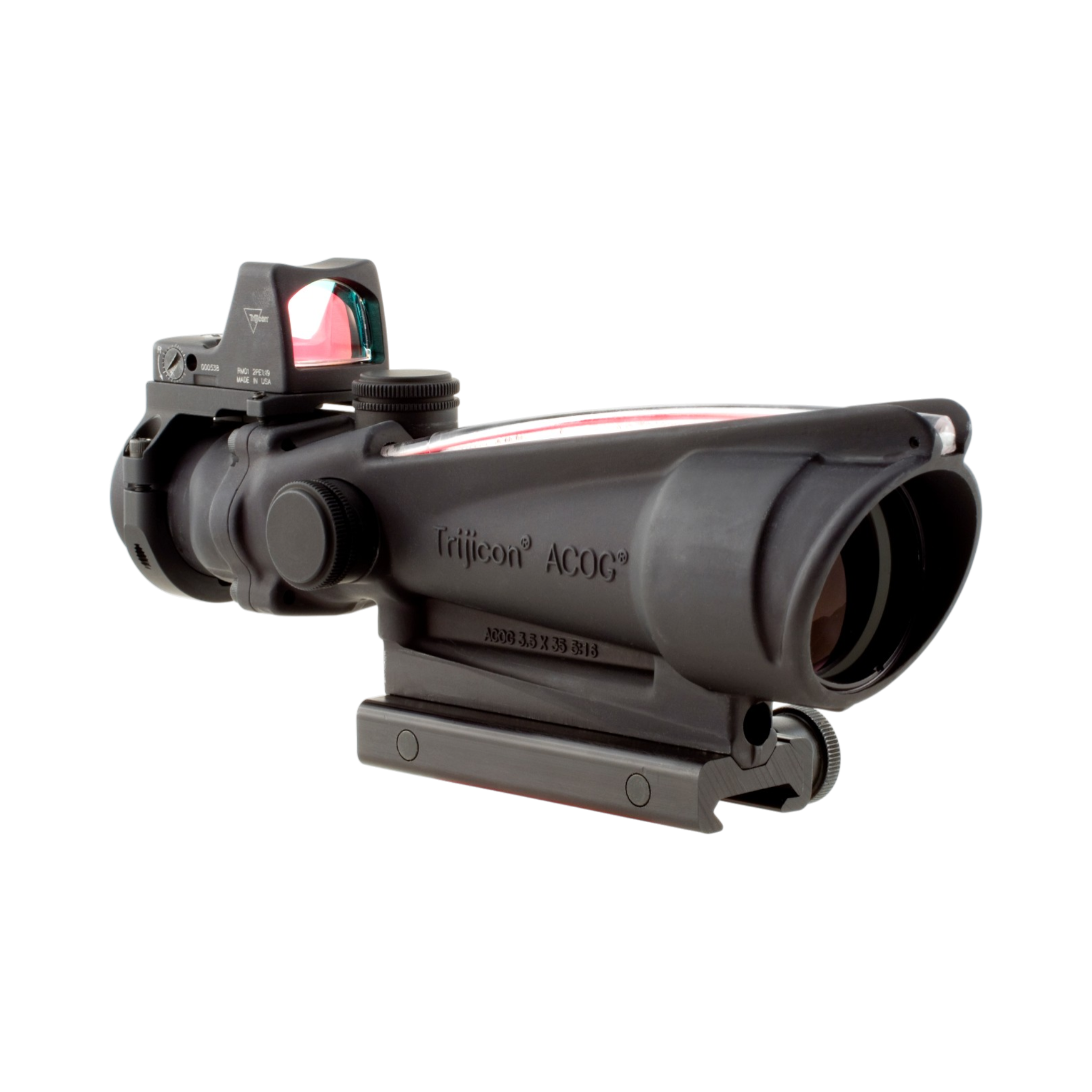 Trijicon ACOG® 3.5x35, D.I. Red Crosshair .223 Reticle, Colt Knob Mount & 3.25 MOA Red RMR Type 2