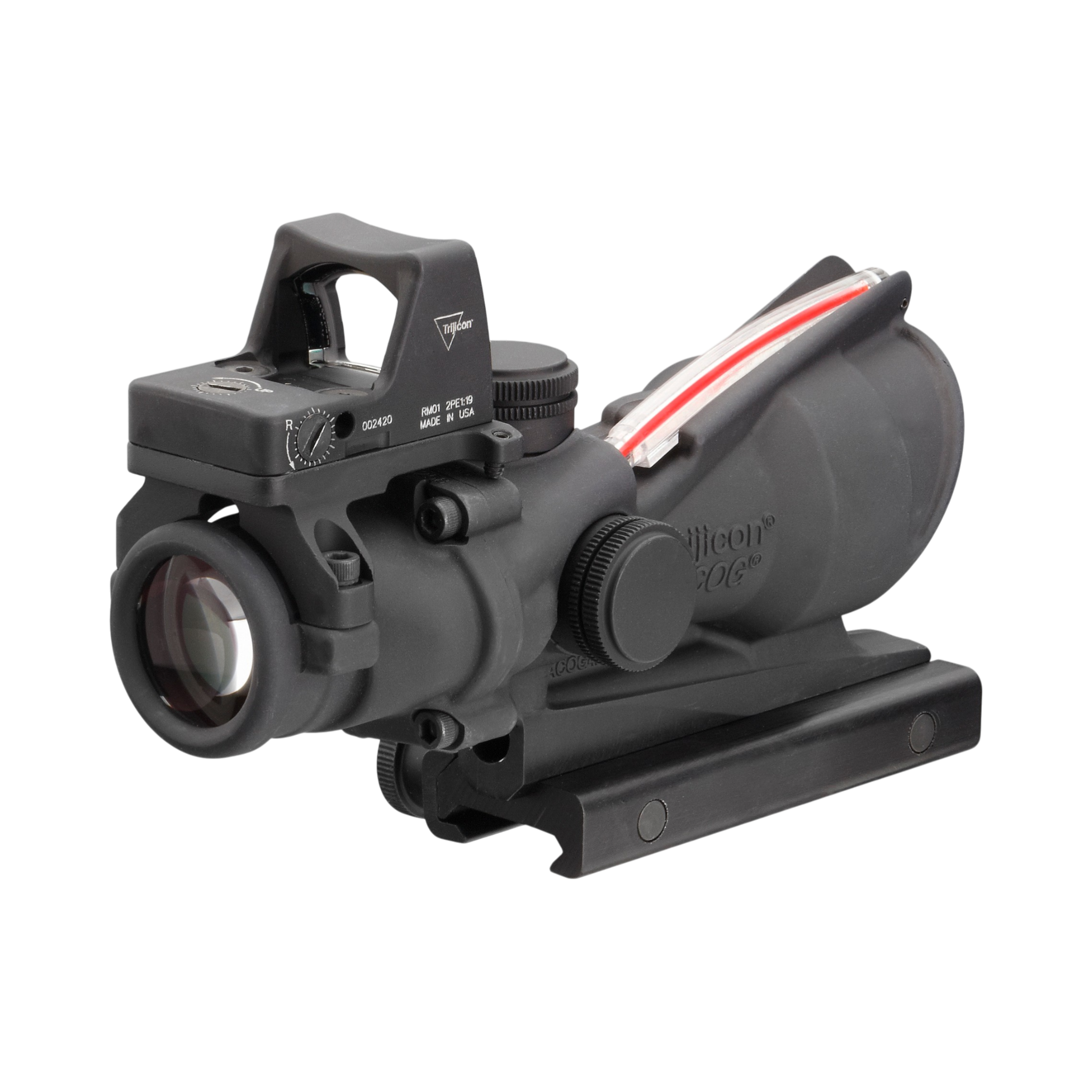 Trijicon ACOG® 4x32, D.I. Red Chevron .223 Reticle, Colt Knob Mount & 3.25 MOA Red RMR Type 2