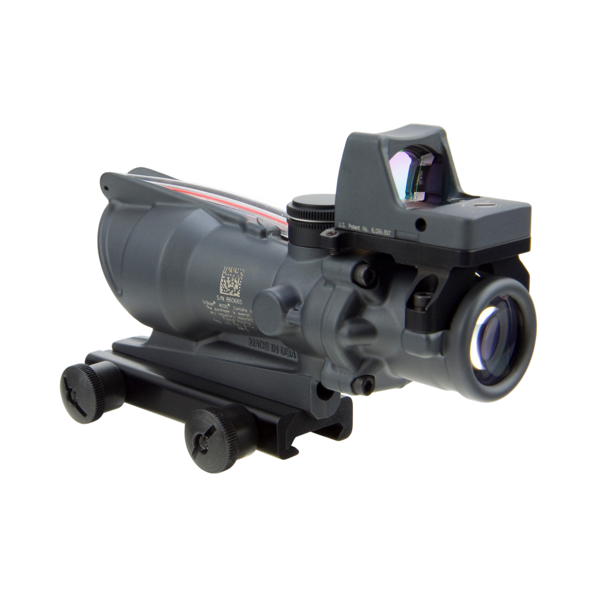 Trijicon ACOG® 4x32, D.I. Red Chevron .223 Reticle, Colt Knob Mount & 3.25 MOA Red RMR Type 2 Gray