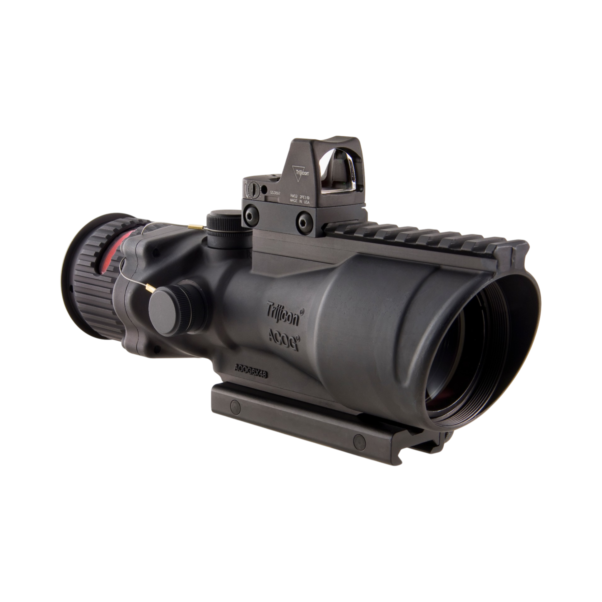 Trijicon ACOG® 6x48, D.I. Red Chevron .308 Reticle, Colt Knob Mount & 6.5 MOA Red RMR Type 2