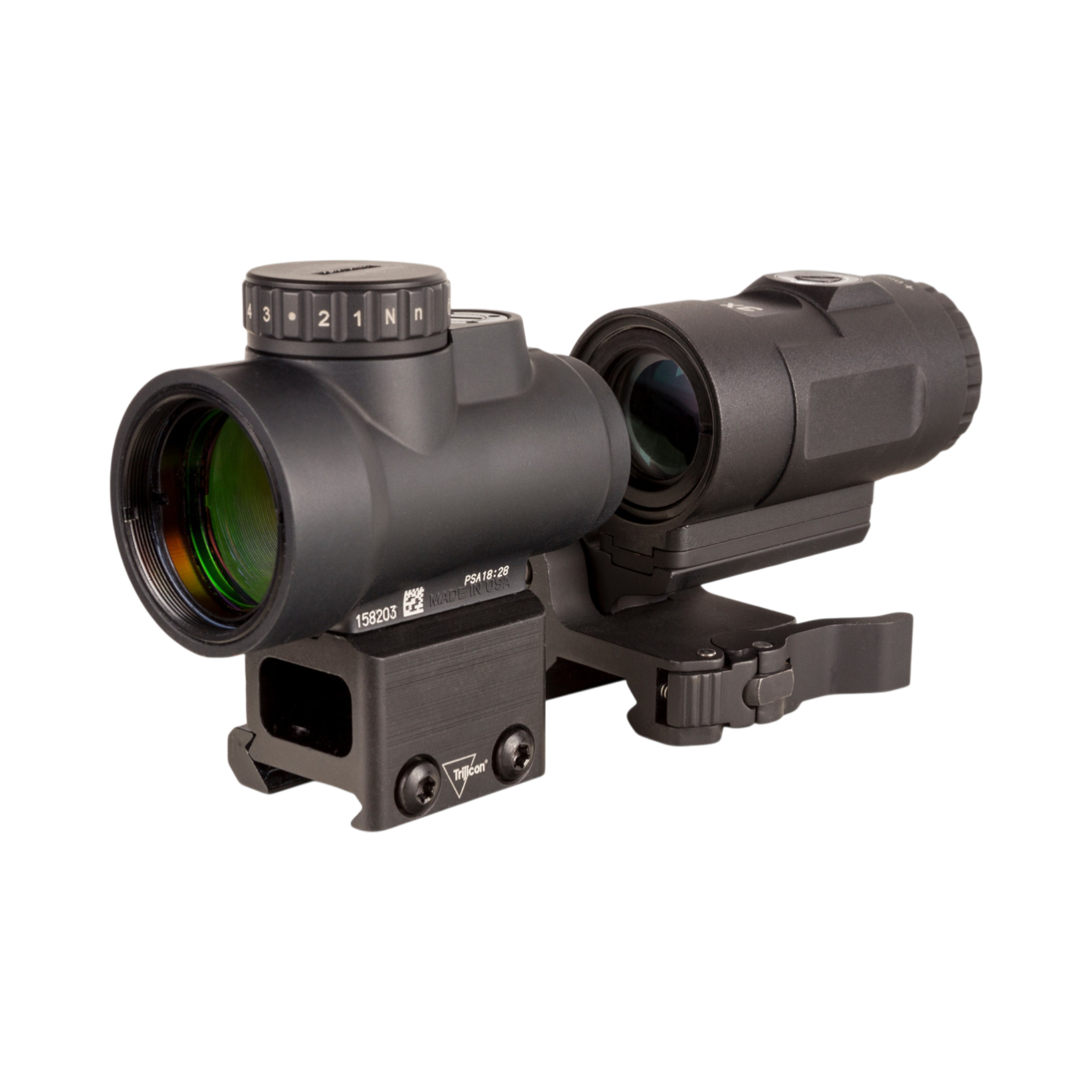 Trijicon MRO HD komplekts: 1x25 68 MOA/2 MOA, CW (AC32068) + 3x palielinātājs, regulējams ātrās nomaiņas stiprinājums