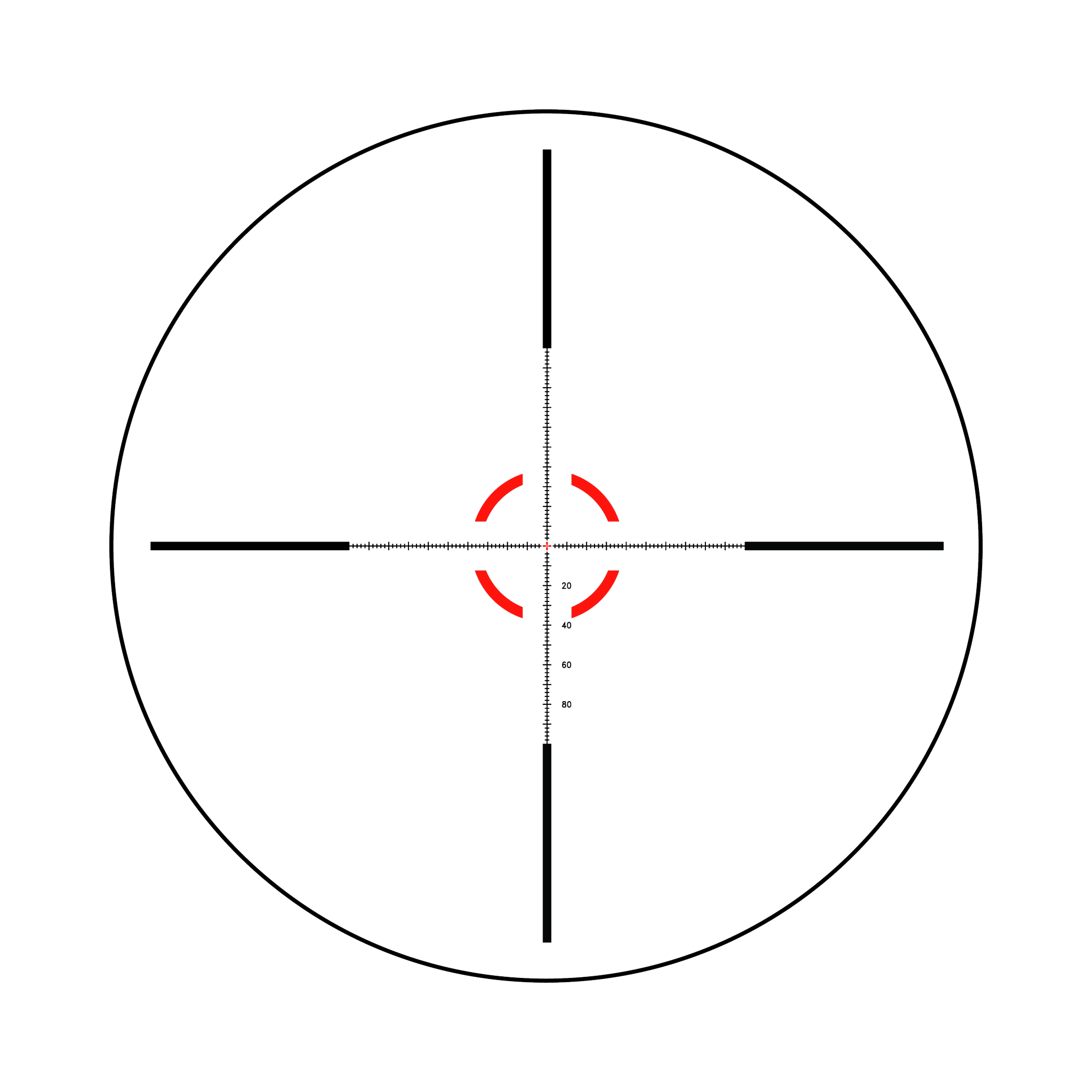 Credo® HX 1-8x28 FFP ar sarkanu/zaļu MOA segmentētu apli, 34 mm, satīna melnā krāsā, atklāti fiksējošie regulatori