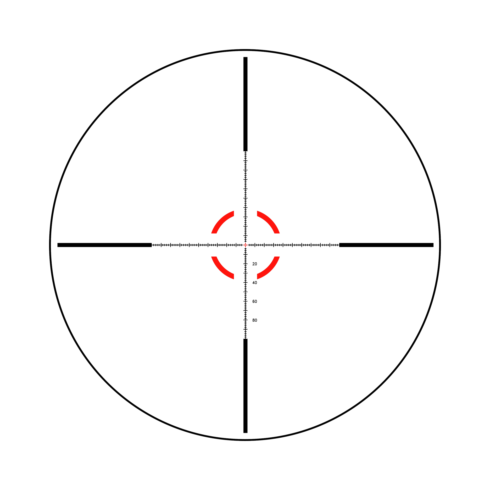 Credo® HX 1-6x24 FFP ar sarkanu MOA segmentētu apli, 30 mm, satīna melns, ar zemu vāciņu