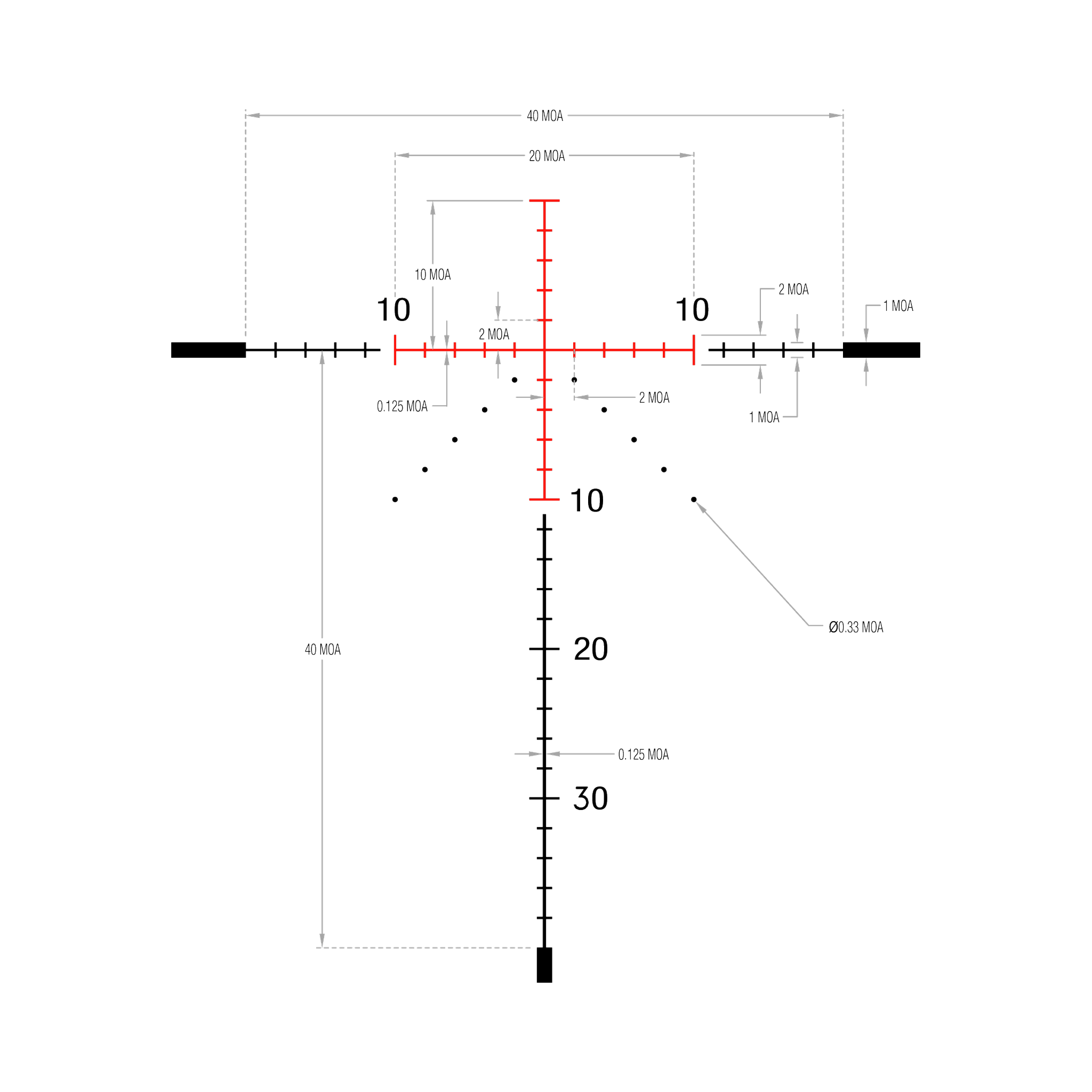 Credo® HX 2,5–10x56 SFP ar sarkanu MOA Precision Hunter, 30 mm, satīna melns, Exp. EL RTZ