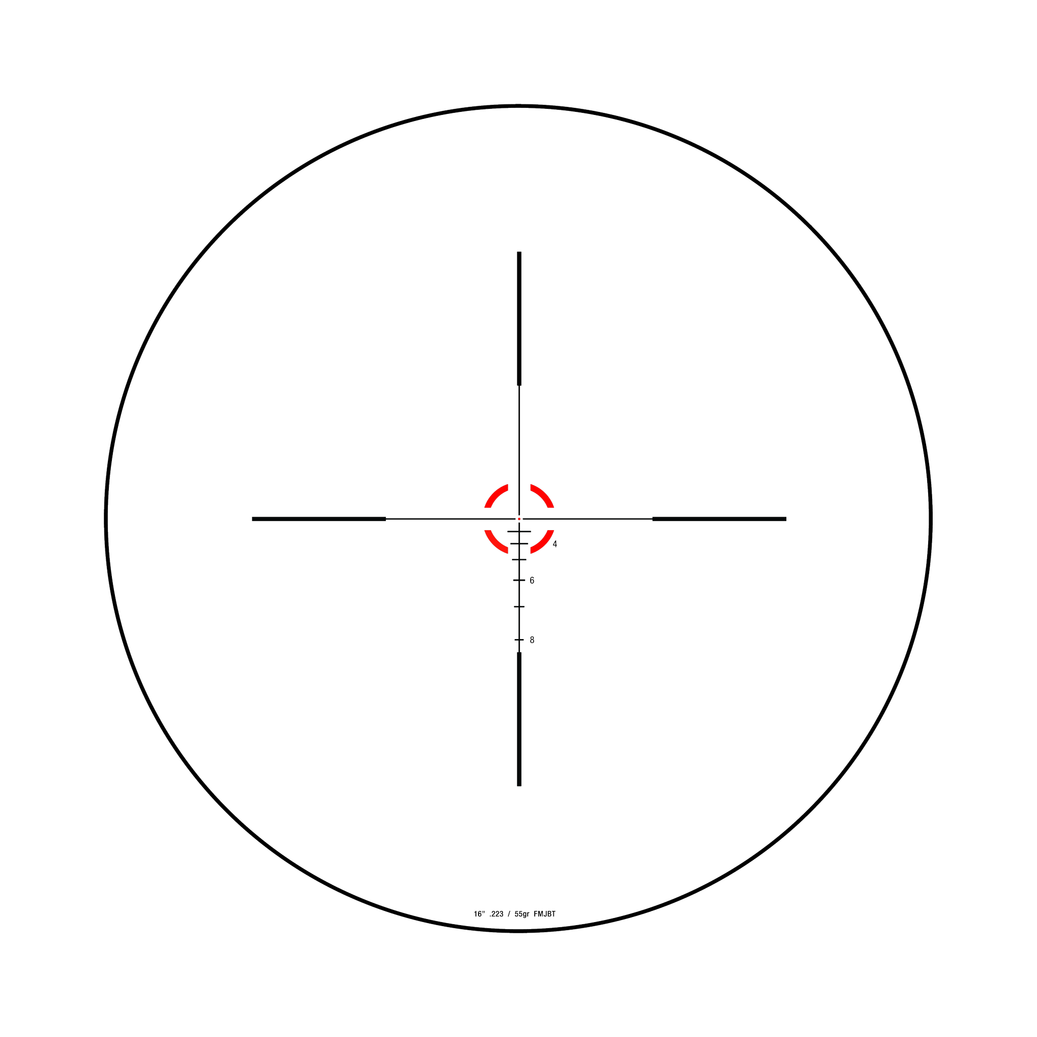 Credo® 1-6x24 SFP ar sarkanu BDC segmentu apli, .223 / 55gr, 30 mm, matēti melns, ar zemu vāciņu