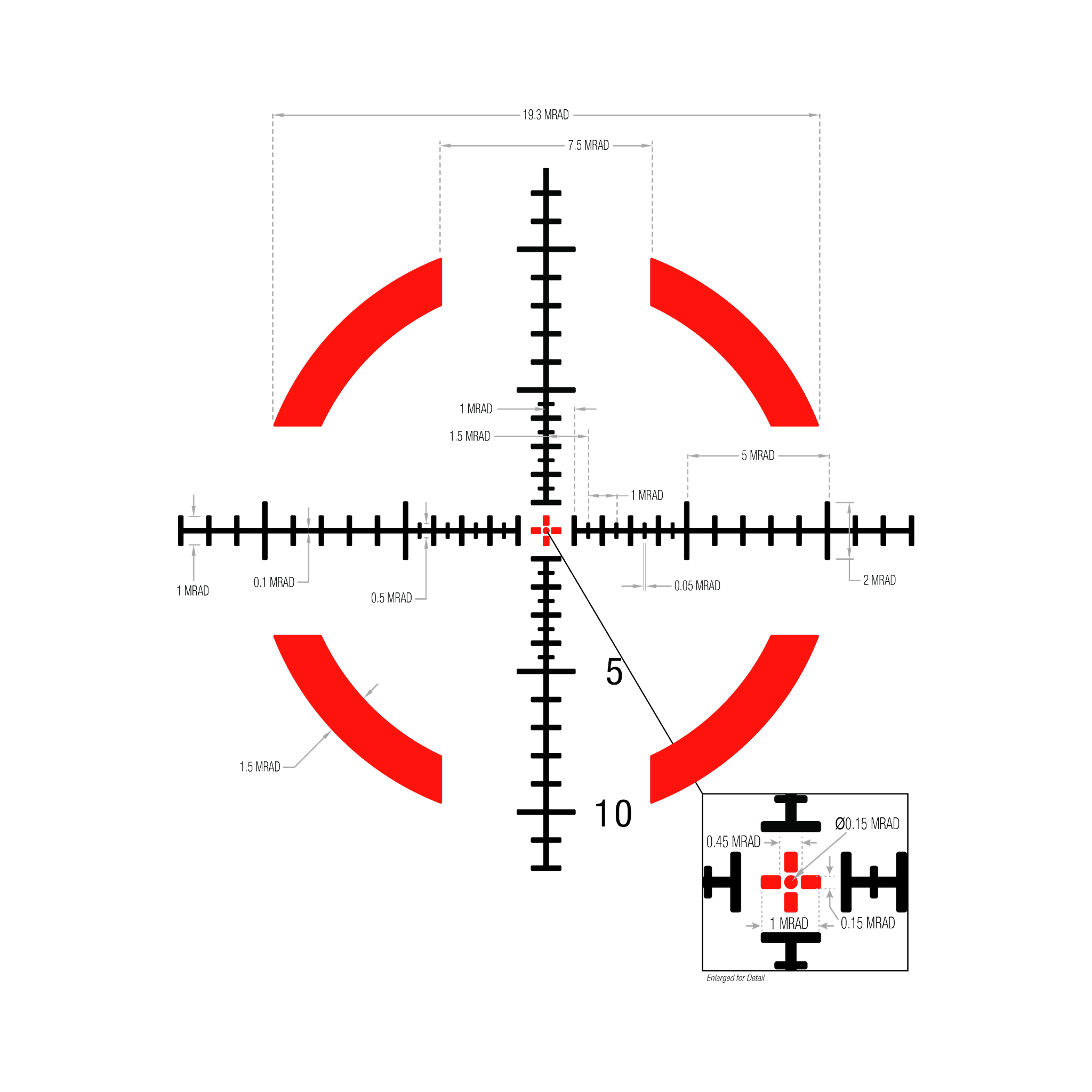 Credo® 1-8x28 FFP ar sarkanu/zaļu MRAD segmentētu apmali, 34 mm, matēti melns, atklāti fiksatori