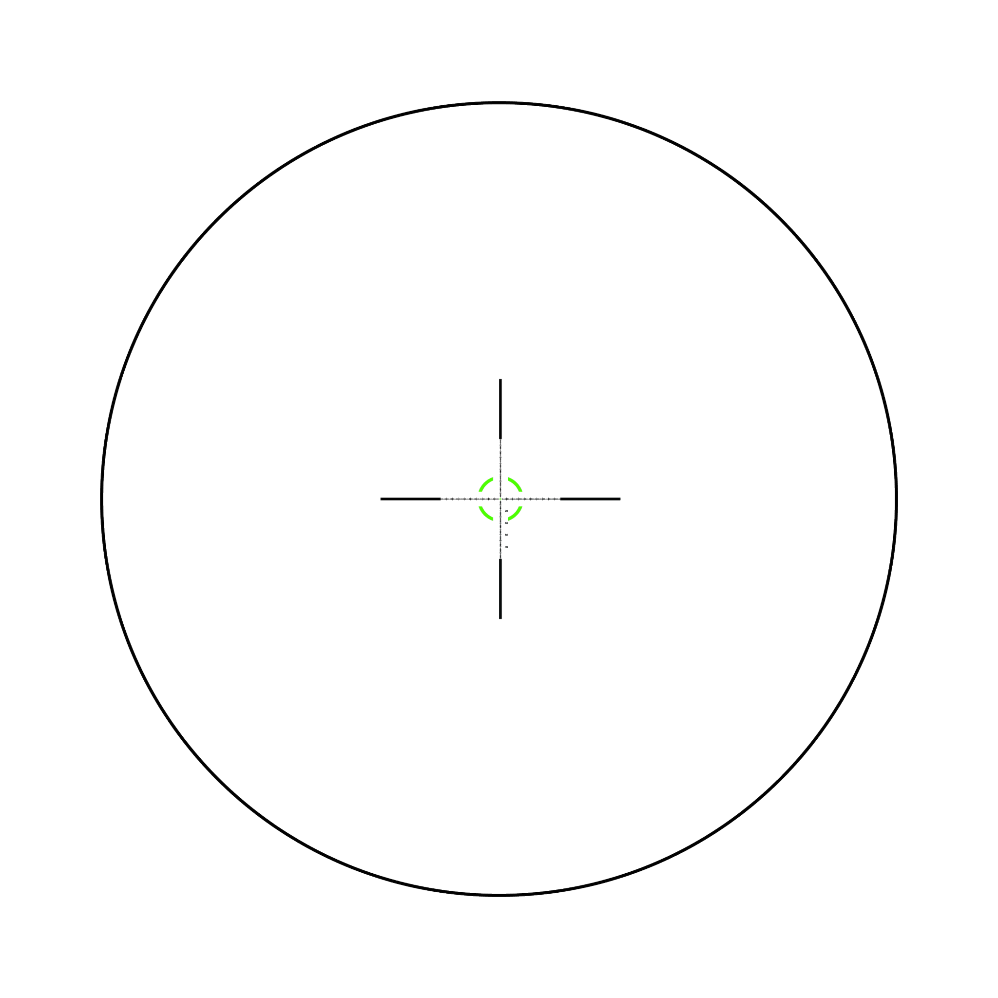 Credo® 1-8x28 FFP ar sarkanu/zaļu MRAD segmentētu apmali, 34 mm, matēti melns, atklāti fiksatori