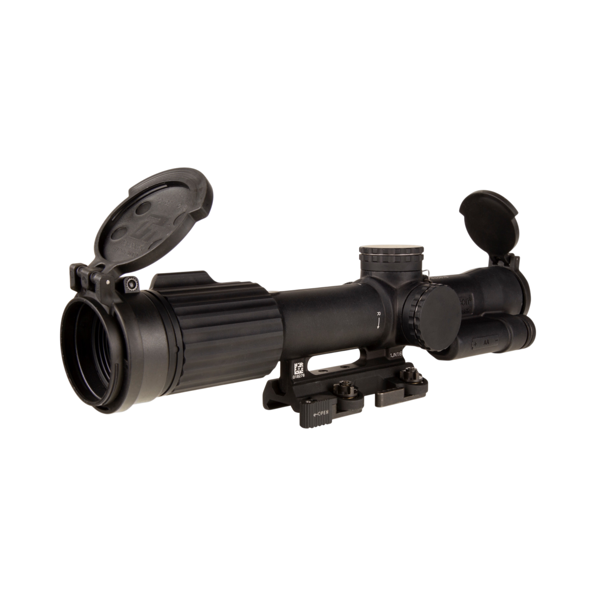 SCO VCOG® 1–8x28 optiline sihik, punane MRAD-segmentidega ring, klappkaitsed, koos Larue Tactical® LT799 kinnitusega