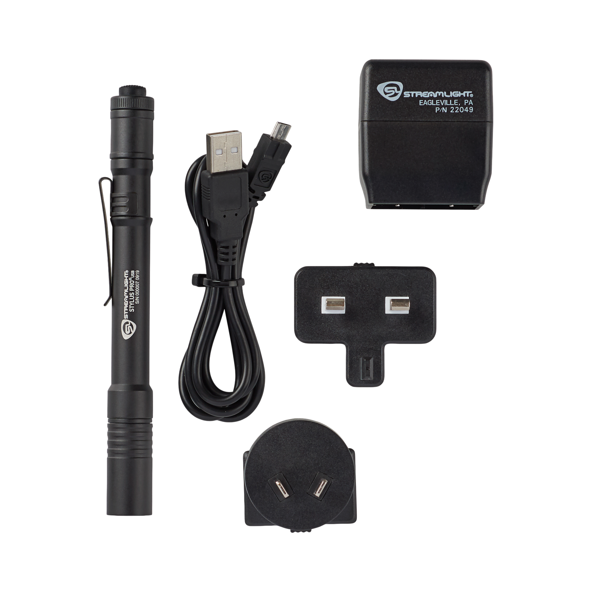 Streamlight Pro USB - 240 V maiņstrāva - Iekļauts neilona maksts - Melna ar baltu LED (66135)