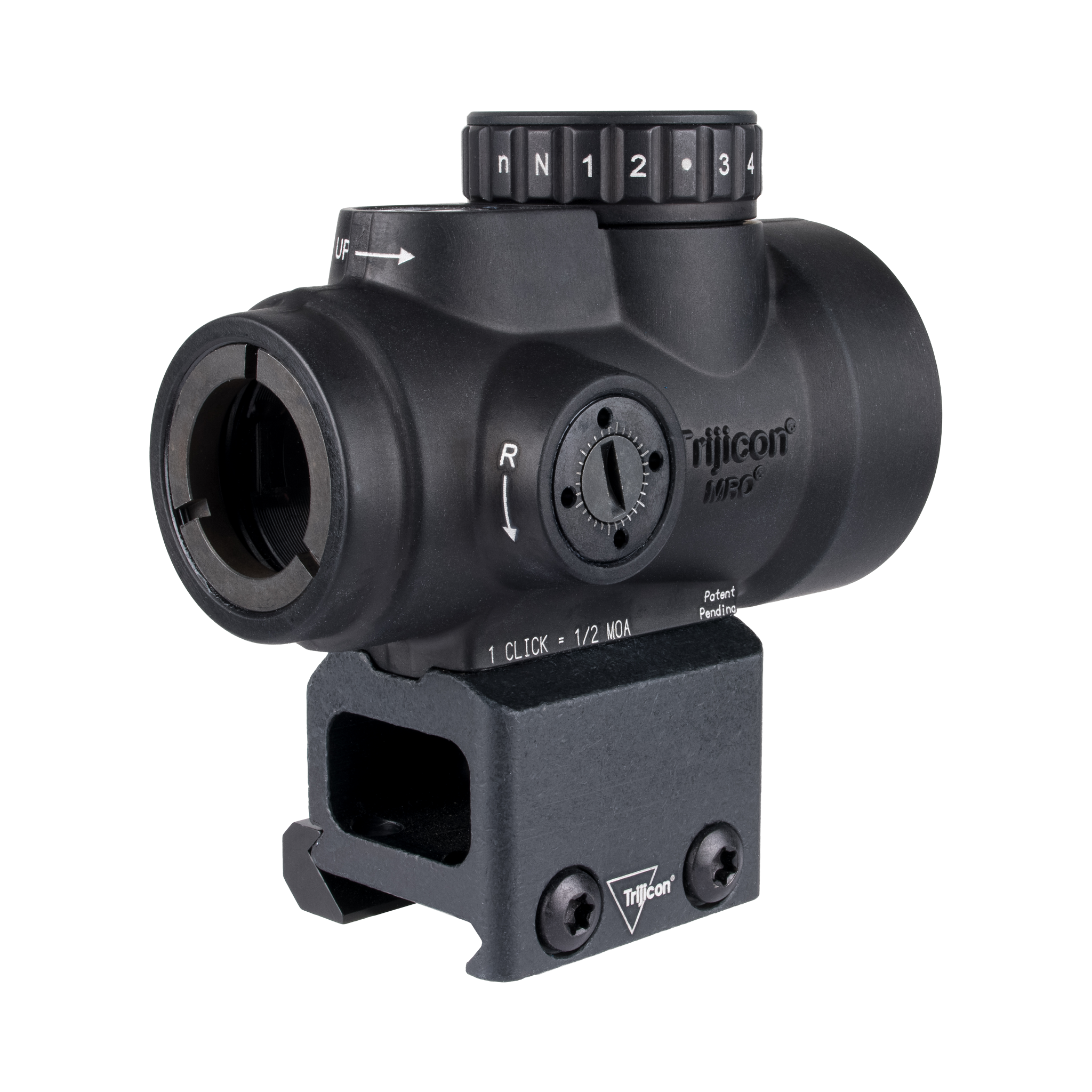 Trijicon MRO® SD 1x25 tēmēklis ar zaļu punktu, ar regulējamu zaļu punktu (2,0 MOA); novietots apakšējā trešdaļā pa labi (AC32069)