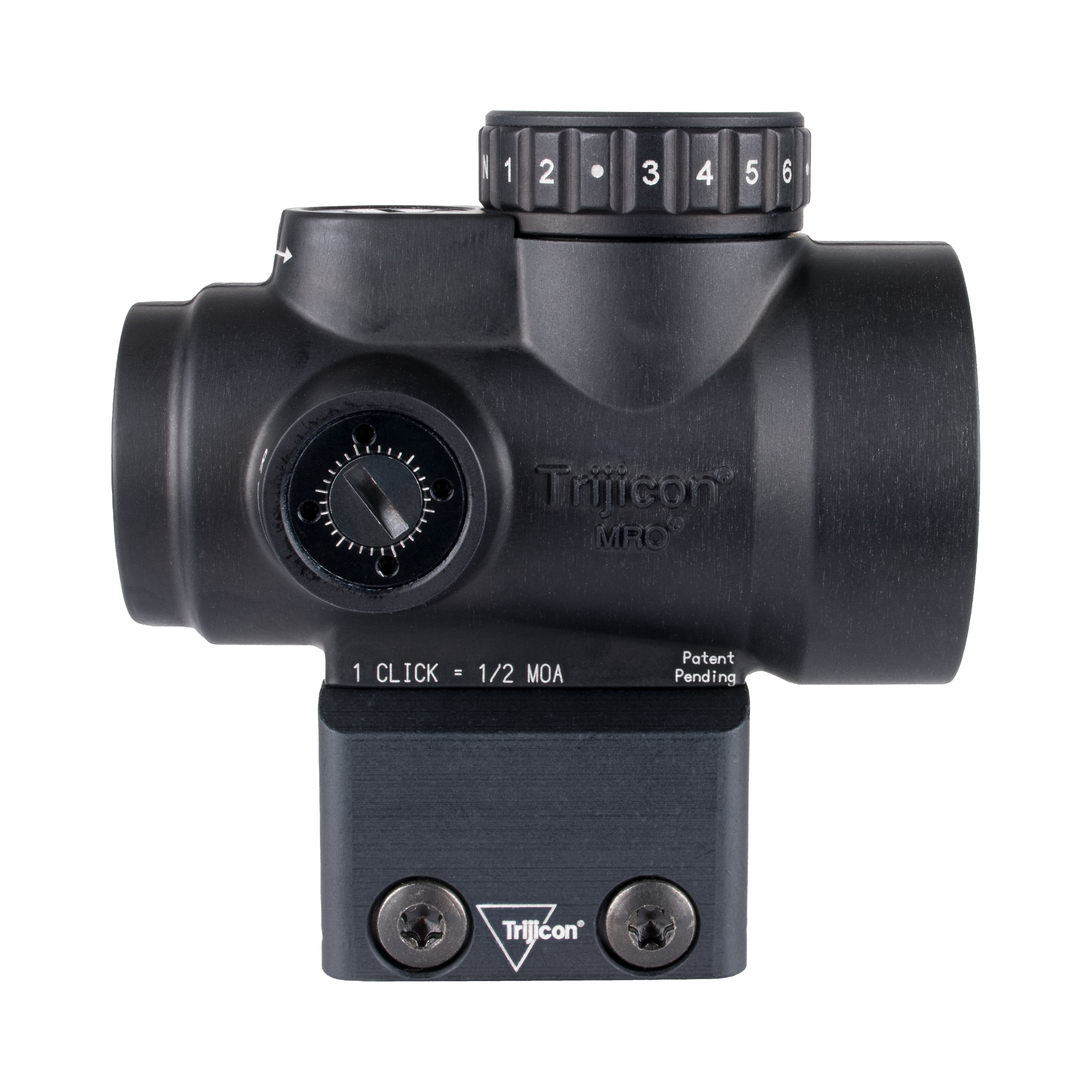Trijicon MRO® SD 1x25 tēmēklis ar zaļu punktu, ar regulējamu zaļu punktu (2,0 MOA); pilnībā pulksteņrādītāja virzienā (AC32068)