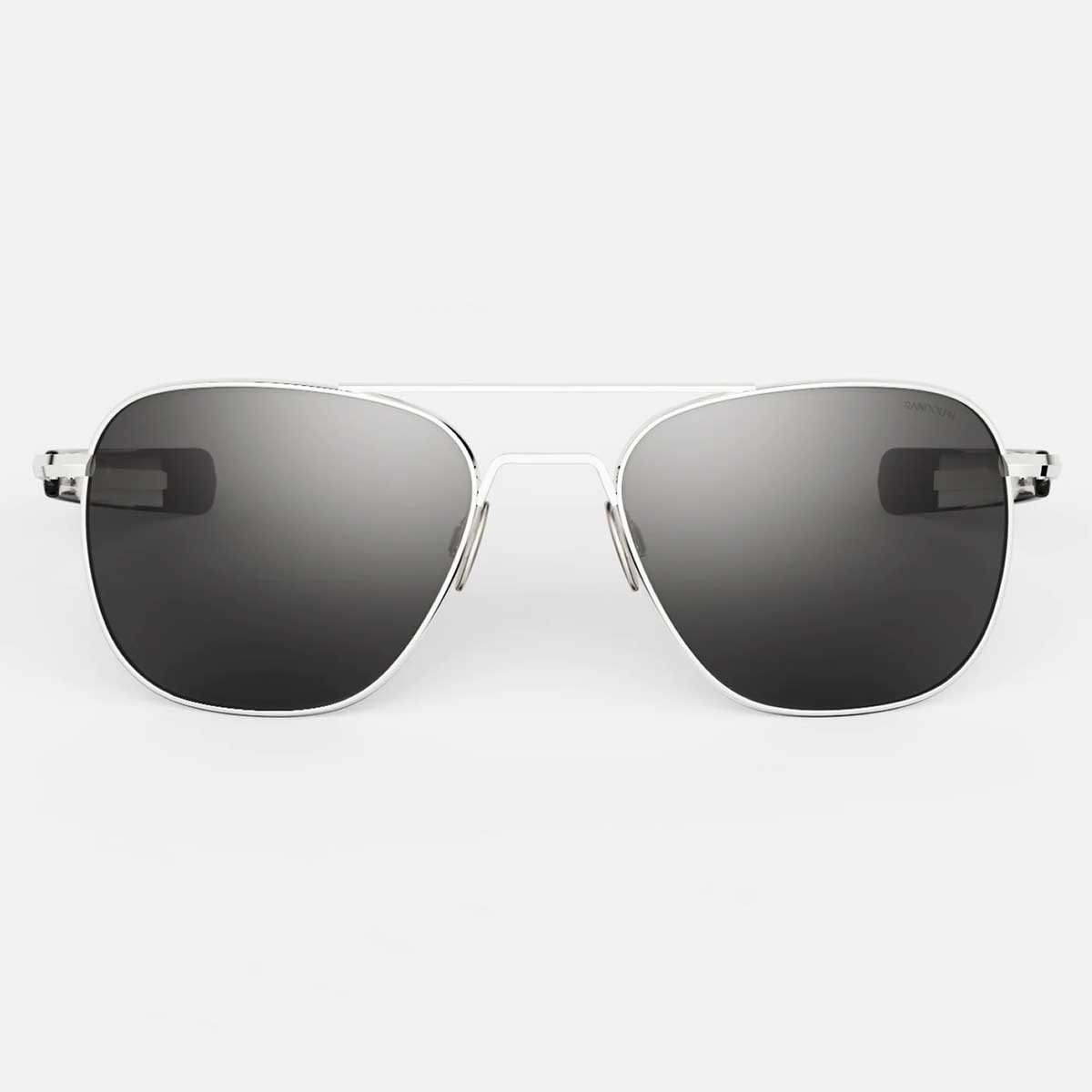 Aviator-23k White Gold & American Gray Polarized Glass Lens, Large (58mm)