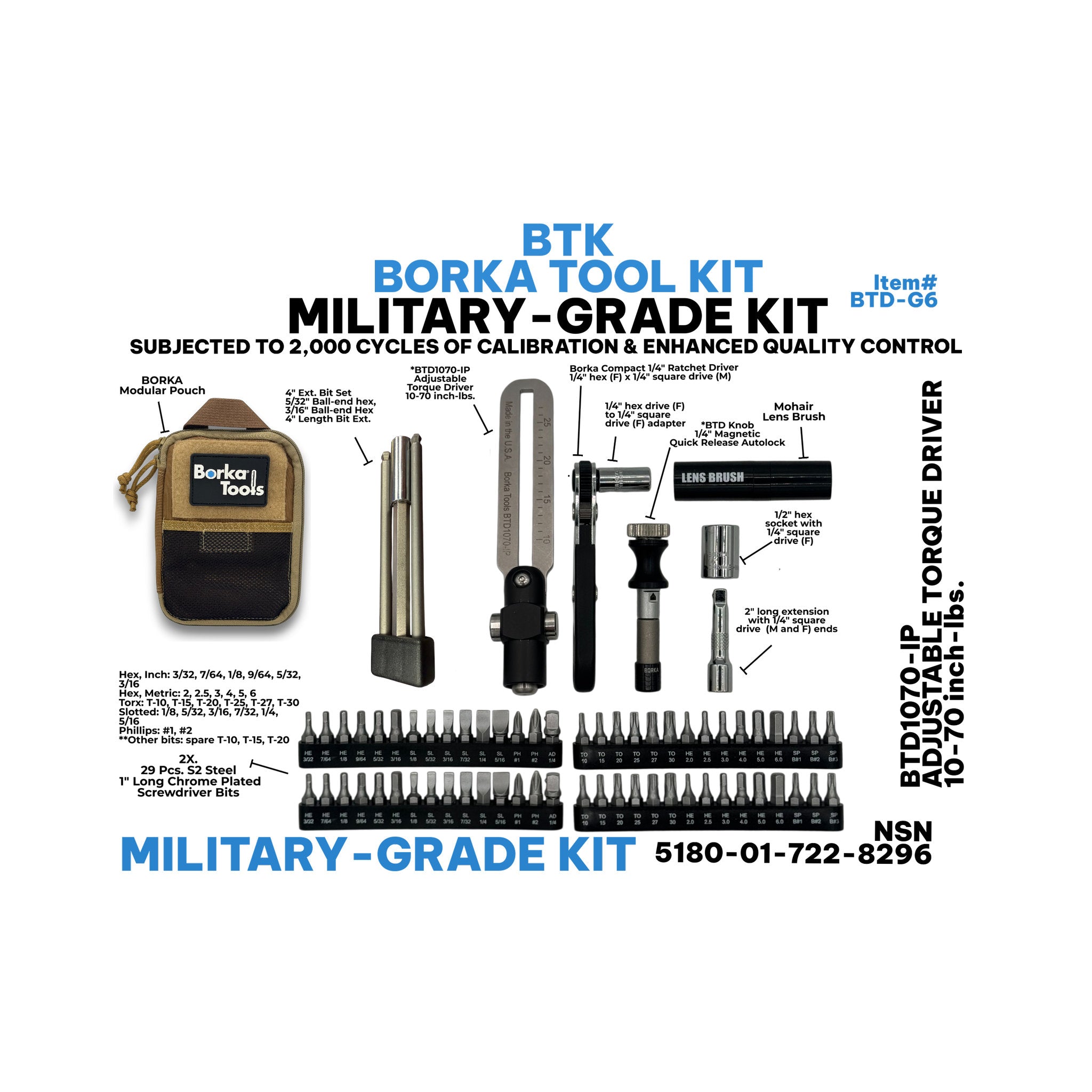 Borka Mil-Spec Kit with 2x Bits, Emergency Cleaning Rod Set and 3pc. Extension Bits