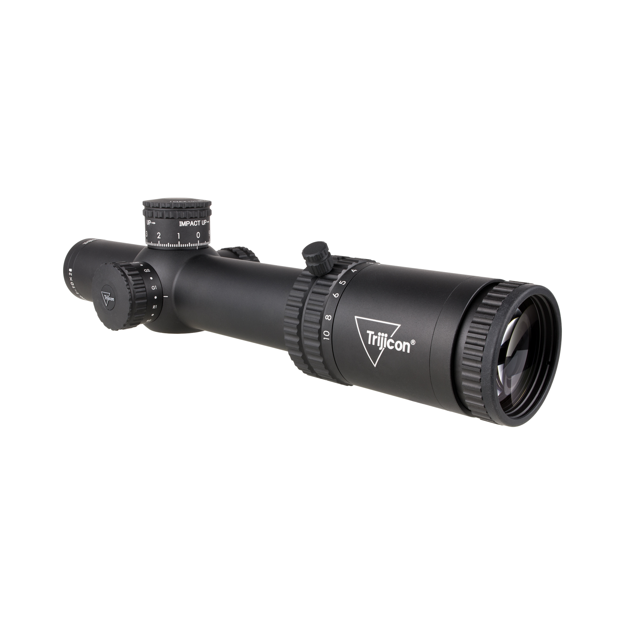 Credo® 1–10x28 FFP ar sarkanu/zaļu MRAD segmentētu apļa uzlabojumu, 34 mm, matēta apdare, Exp. EL RTZ