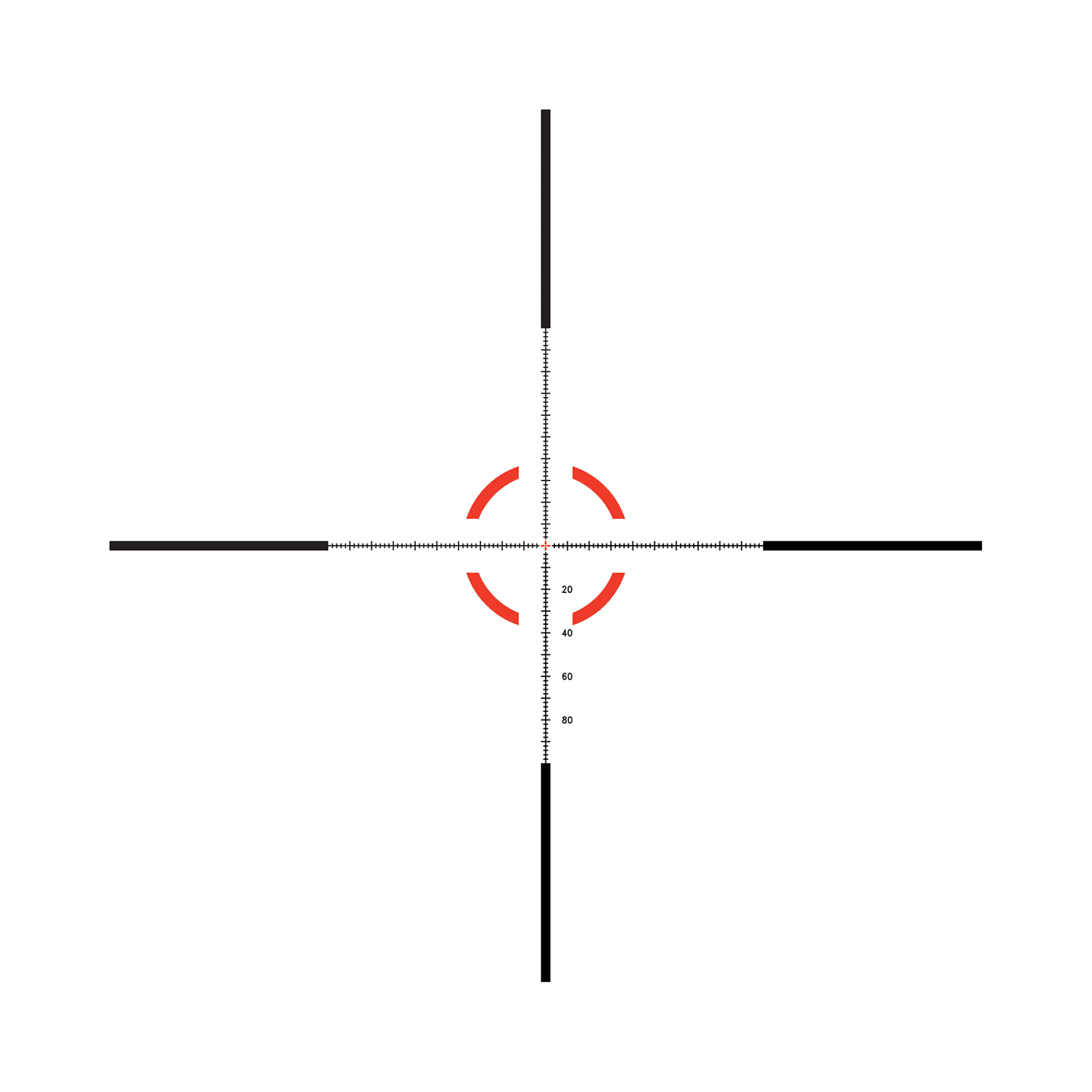 Credo® HX 1-8x28 FFP ar sarkanu/zaļu MOA segmentētu apli, 34 mm, satīna melnā krāsā, atklāti fiksējošie regulatori