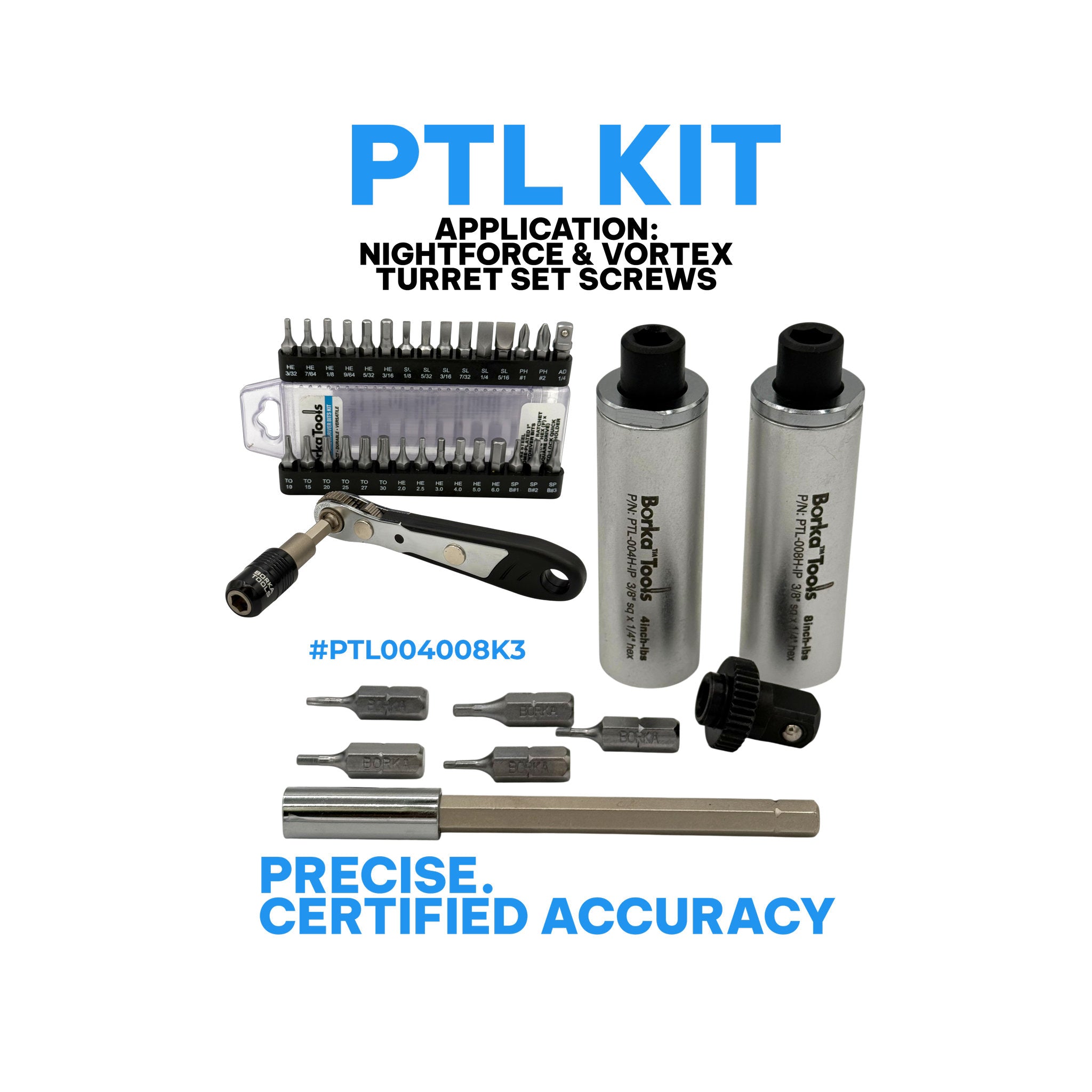 Zestaw Borka Double PTL (4 i 8 cali-funtów) z SBK do śrub regulacyjnych NightForce i Vortex (PTL004008K3)