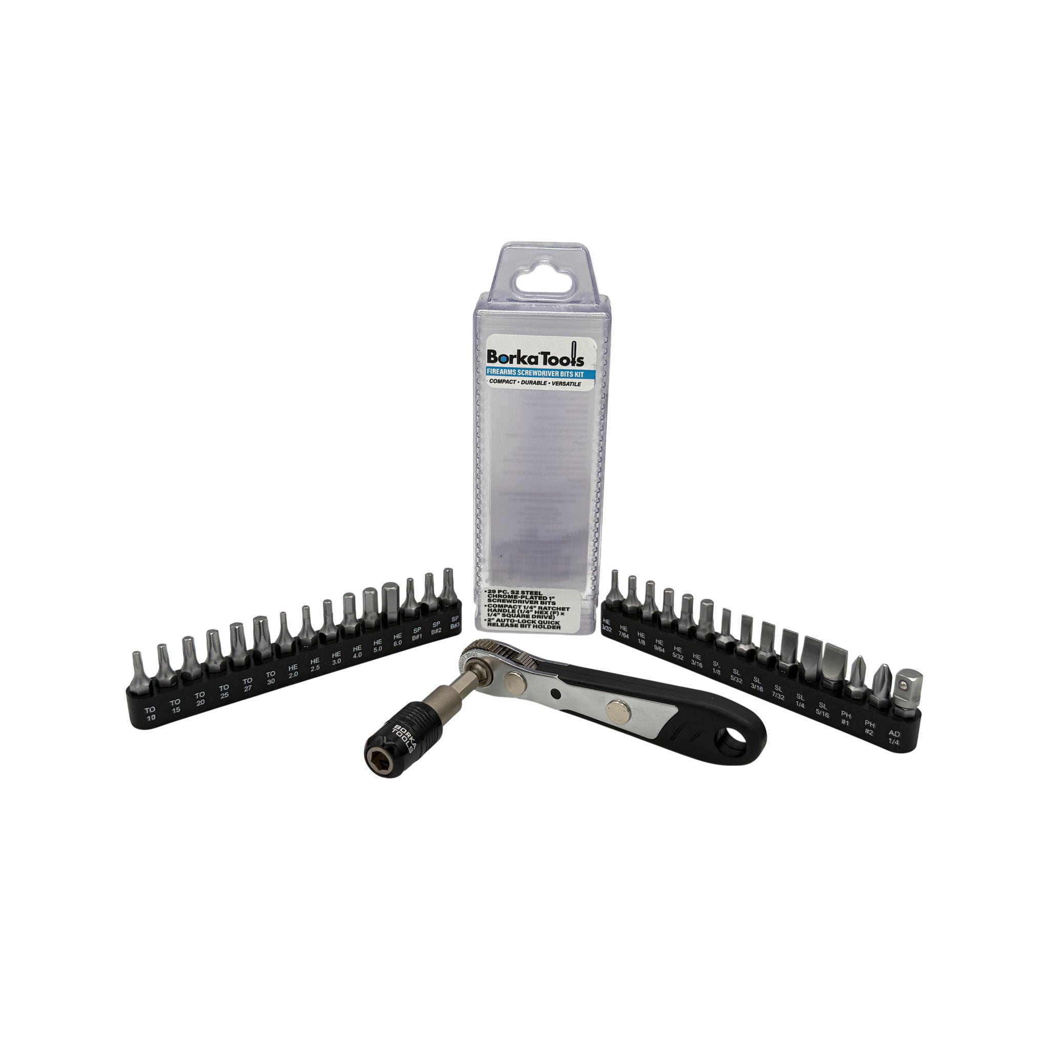 Borka Screwdriver Bits Kit (SBK) incl. Ratch, Auto-lock Bit Holder, and 29 S2 Bits