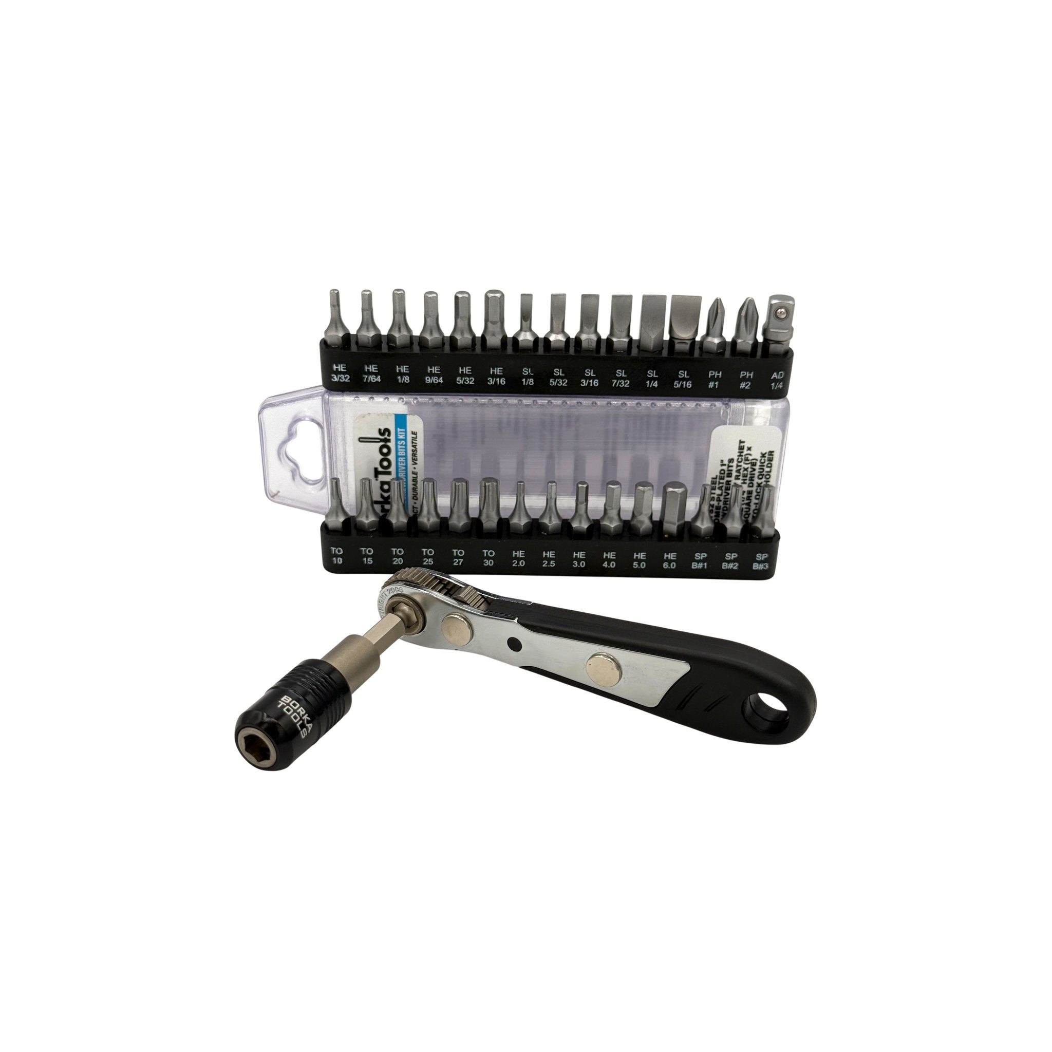 Borka Screwdriver Bits Kit (SBK) incl. Ratch, Auto-lock Bit Holder, and 29 S2 Bits