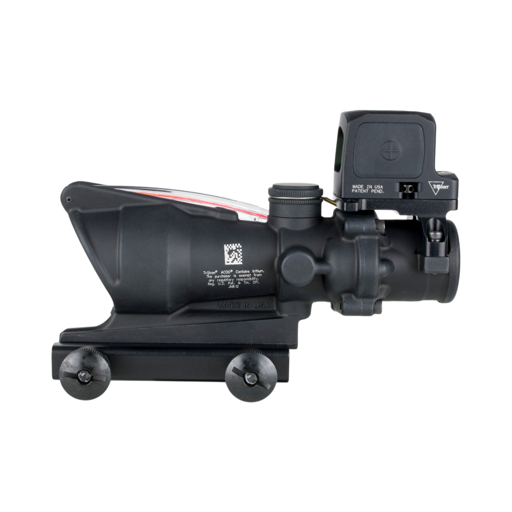 Trijicon ACOG® 4x32, D.I. Red Chevron .223 Reticle, Colt Knob Mount & 3.25 MOA Red RCR