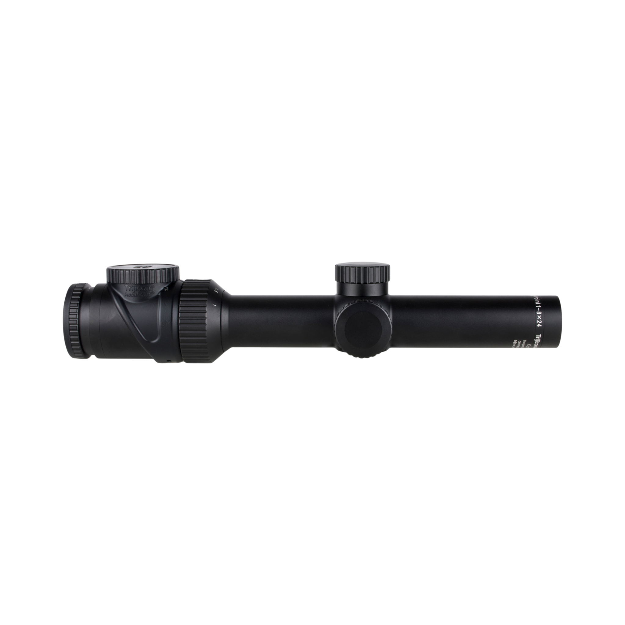 AccuPoint® 1-8x24 optiskais tēmēklis ar BAC, sarkanu trīsstūra tēmējlīniju, 30 mm cauruli, satīna melnā krāsā, ar aizsargvāciņu
