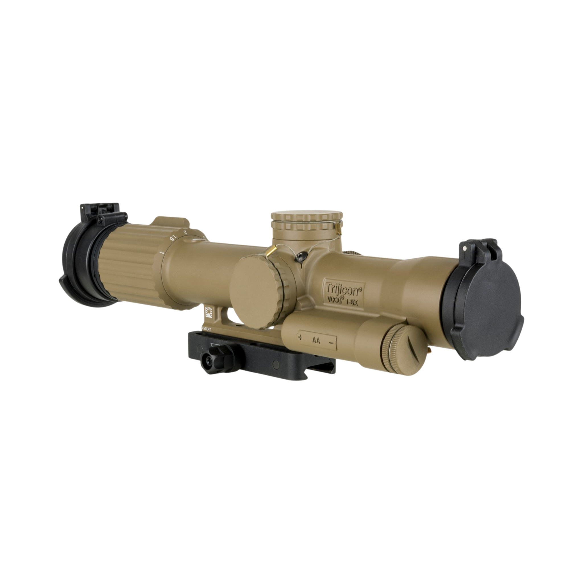 VCOG® 1-8x28 Riflescope, Red MOA Crosshair Dot Ret, Flipcaps, w/ Q-LOC Mount, FDE