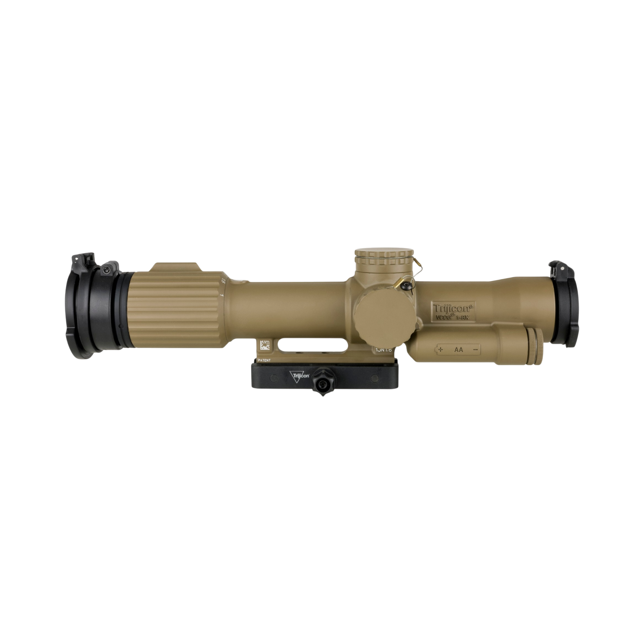 VCOG® 1-8x28 Riflescope, Red MRAD Crosshair Dot Ret, Flipcaps, w/ Q-LOC Mount, FDE