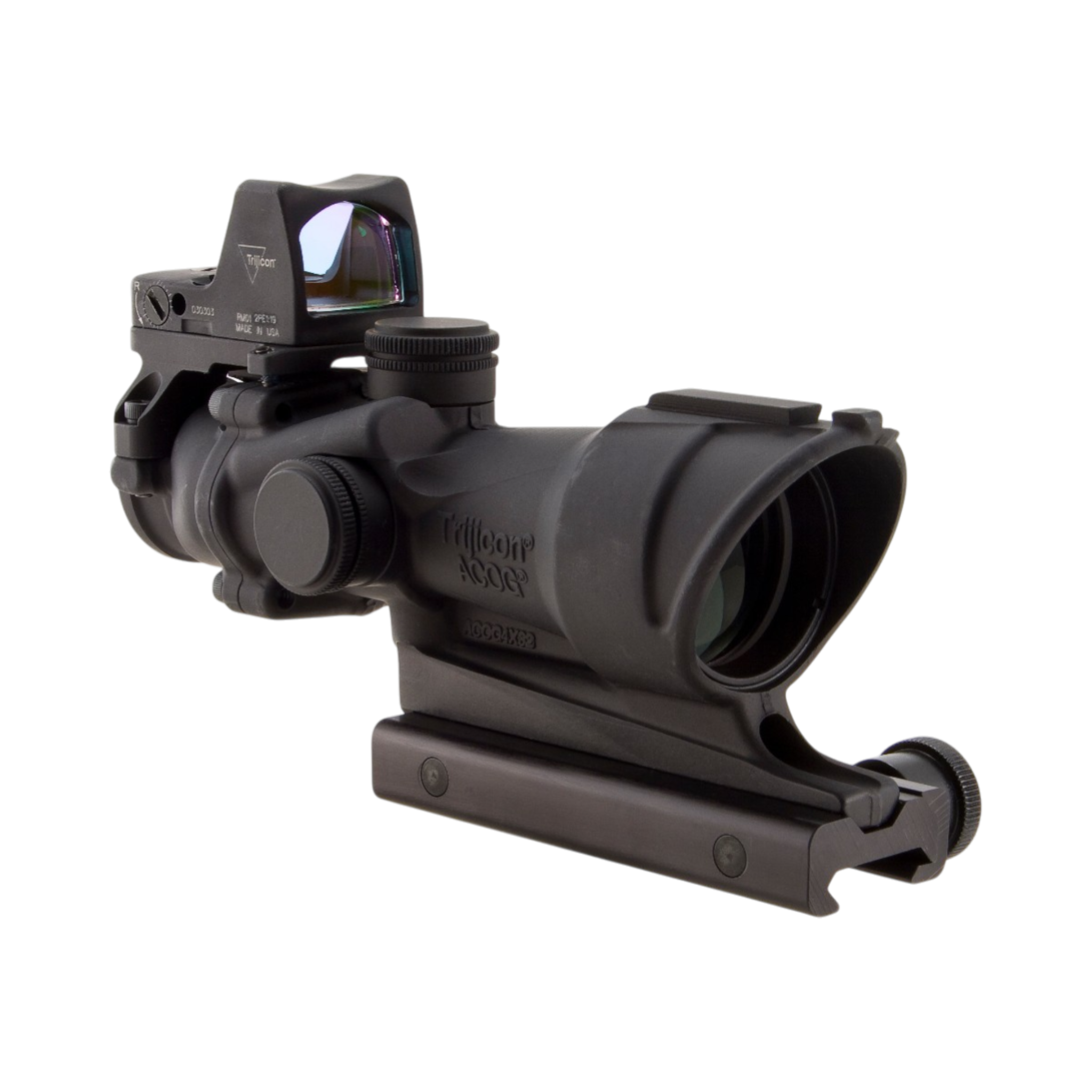 Trijicon ACOG® 4x32 Scope, Amb. CH .223 Reticle, Colt Knob Mount & 3.25 MOA Red RMR Type 2