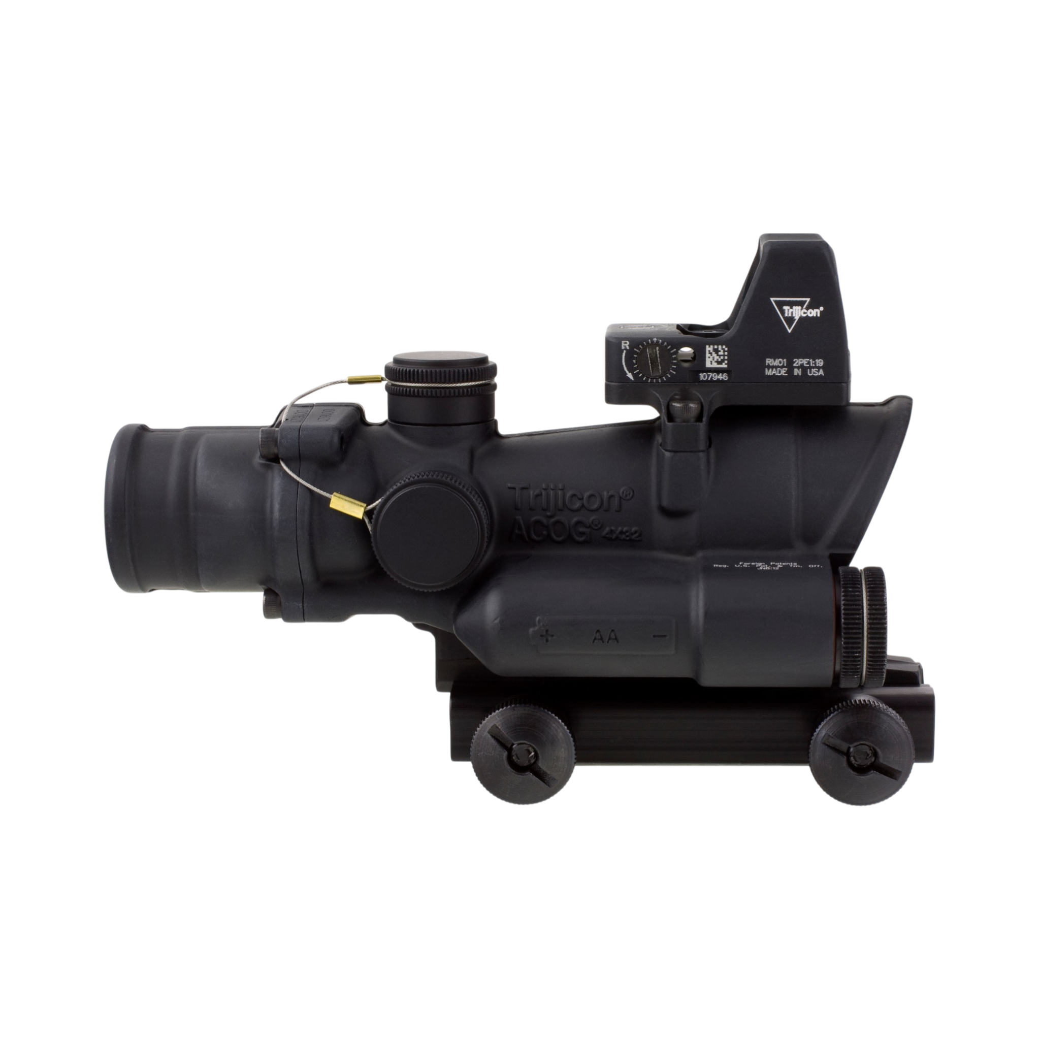 Trijicon ACOG® 4x32 Scope, Red Crosshair .223 Reticle, Colt Knob Mount & 3.25 MOA Red RMR Type 2