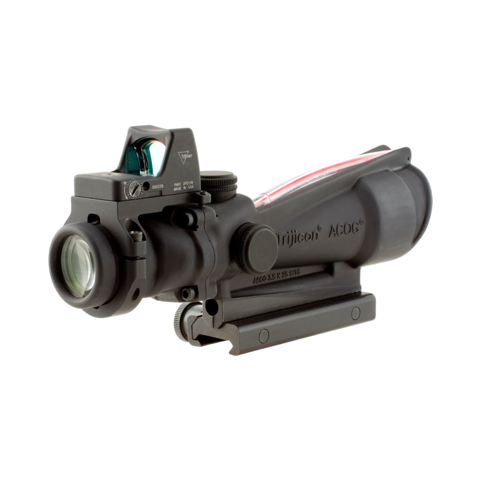Trijicon ACOG® 3.5x35, D.I. Red Crosshair .223 Reticle, Colt Knob Mount & 3.25 MOA Red RMR Type 2