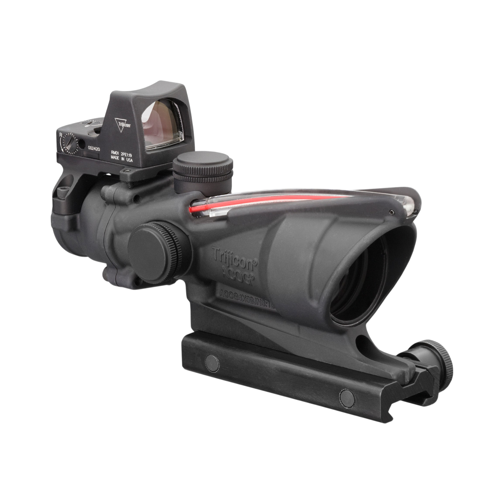 Trijicon ACOG® 4x32, D.I. Red Crosshair .223 Reticle, Colt Knob Mount & 3.25 MOA Red RMR Type 2