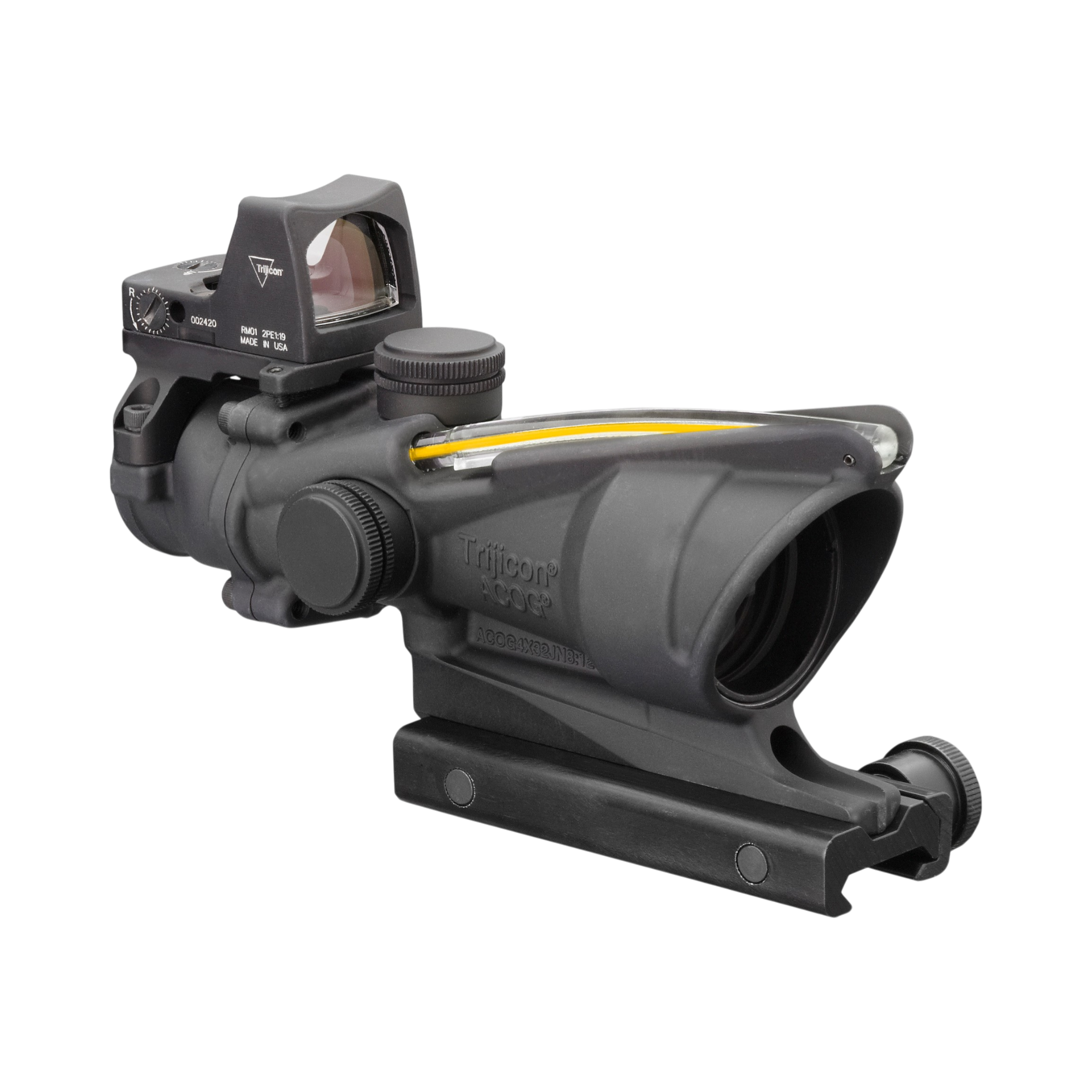 Trijicon ACOG® 4x32, D.I. Amber Crosshair .223 Reticle, Colt Knob Mount & 3.25 MOA Red RMR Type 2