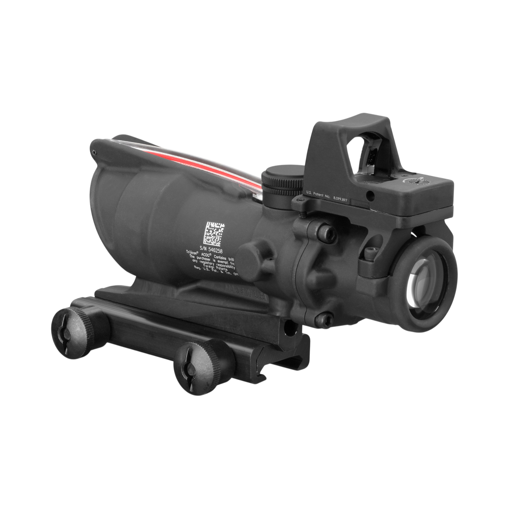 Trijicon ACOG® 4x32, D.I. Red Chevron .223 Reticle, Colt Knob Mount & 3.25 MOA Red RMR Type 2