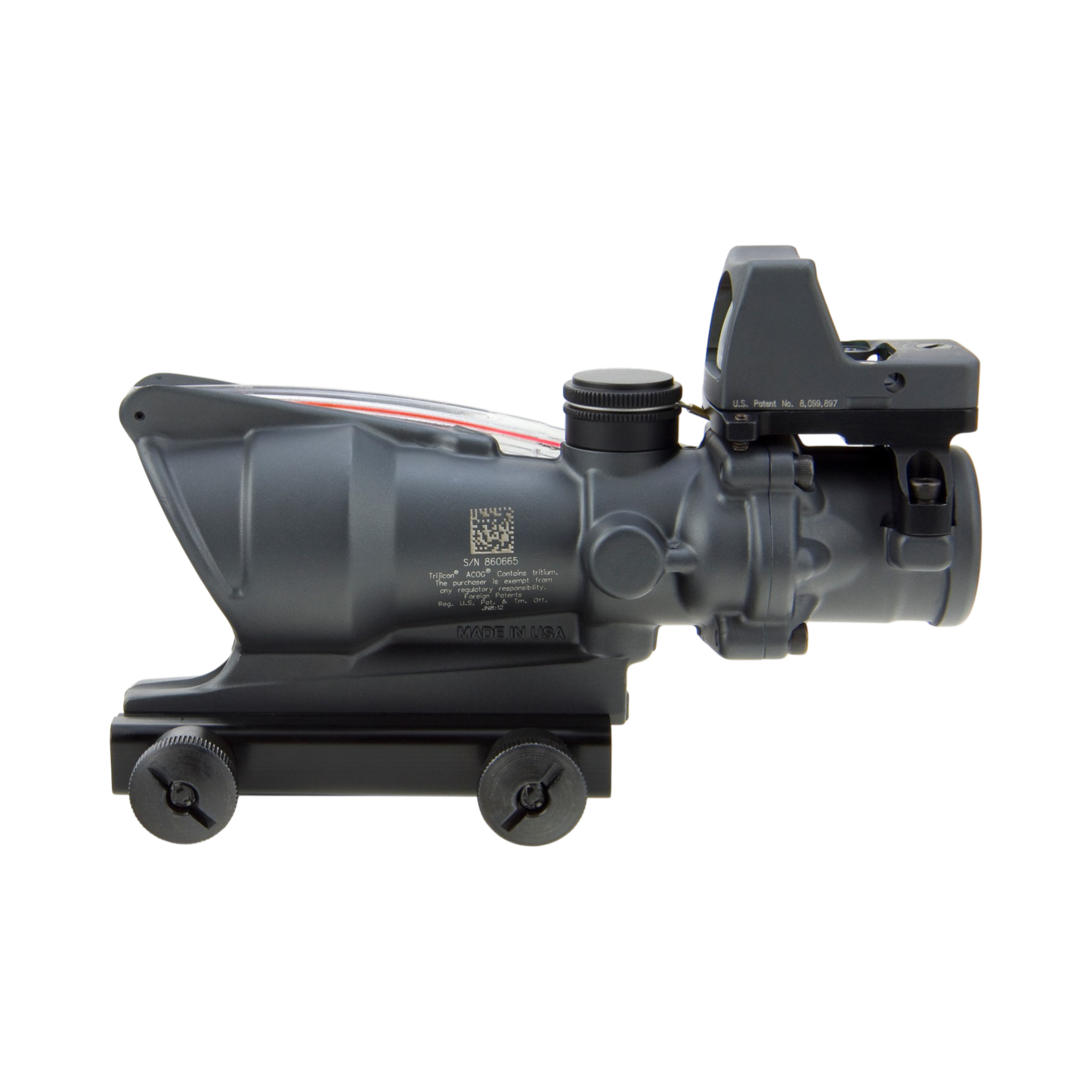 Trijicon ACOG® 4x32, D.I. Red Chevron .223 Reticle, Colt Knob Mount & 3.25 MOA Red RMR Type 2 Gray
