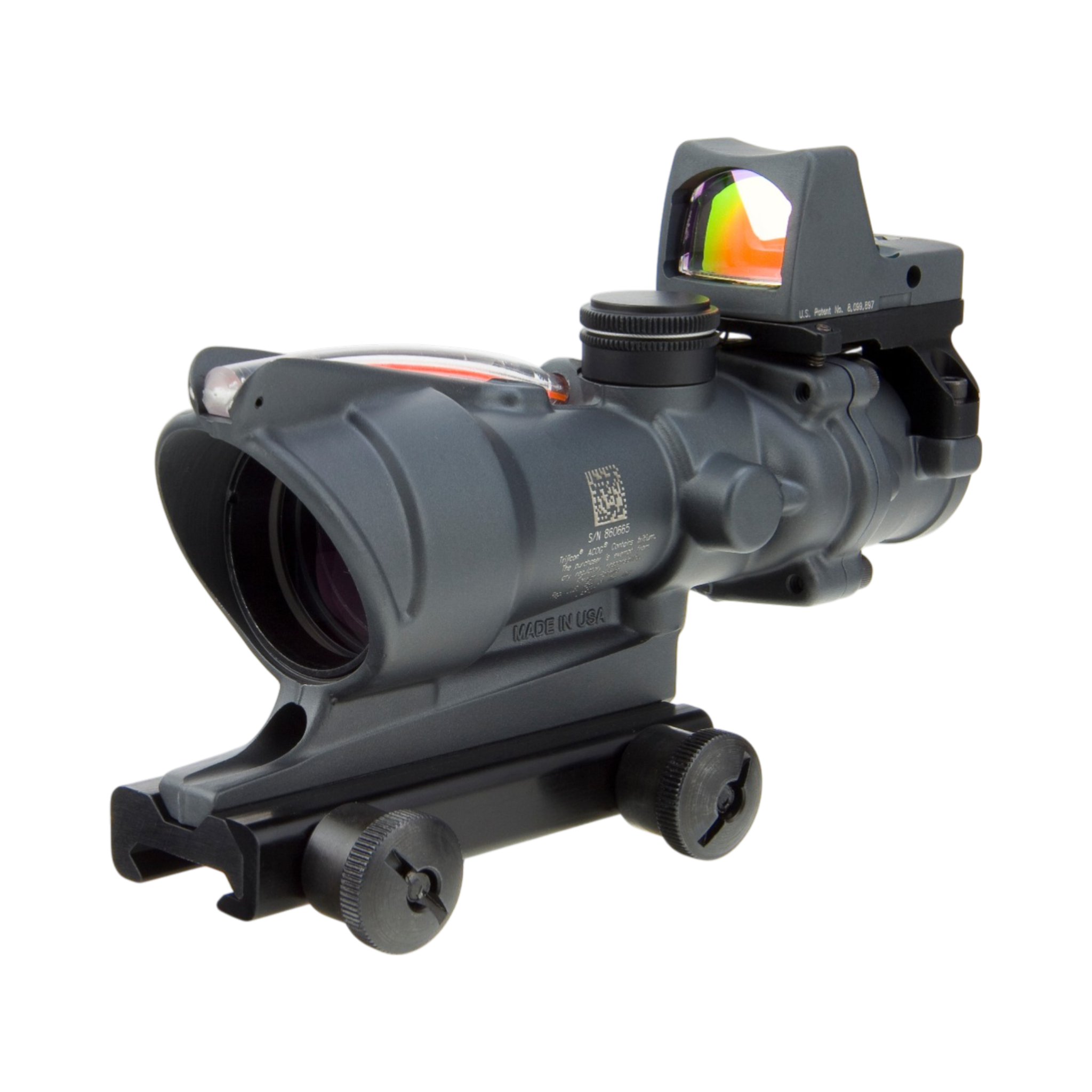 Trijicon ACOG® 4x32, D.I. Red Chevron .223 Reticle, Colt Knob Mount & 3.25 MOA Red RMR Type 2 Gray