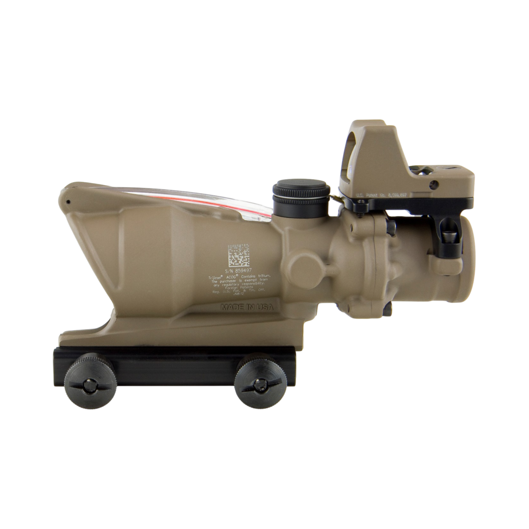 Trijicon ACOG® 4x32, D.I. Red Chevron .223 Reticle, Colt Knob Mount & 3.25 MOA Red RMR Type 2, FDE