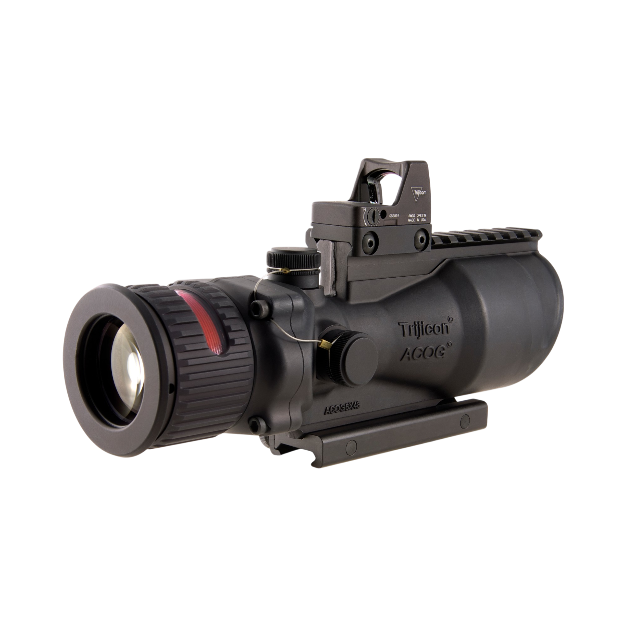 Trijicon ACOG® 6x48, D.I. Red Chevron .308 Reticle, Colt Knob Mount & 6.5 MOA Red RMR Type 2