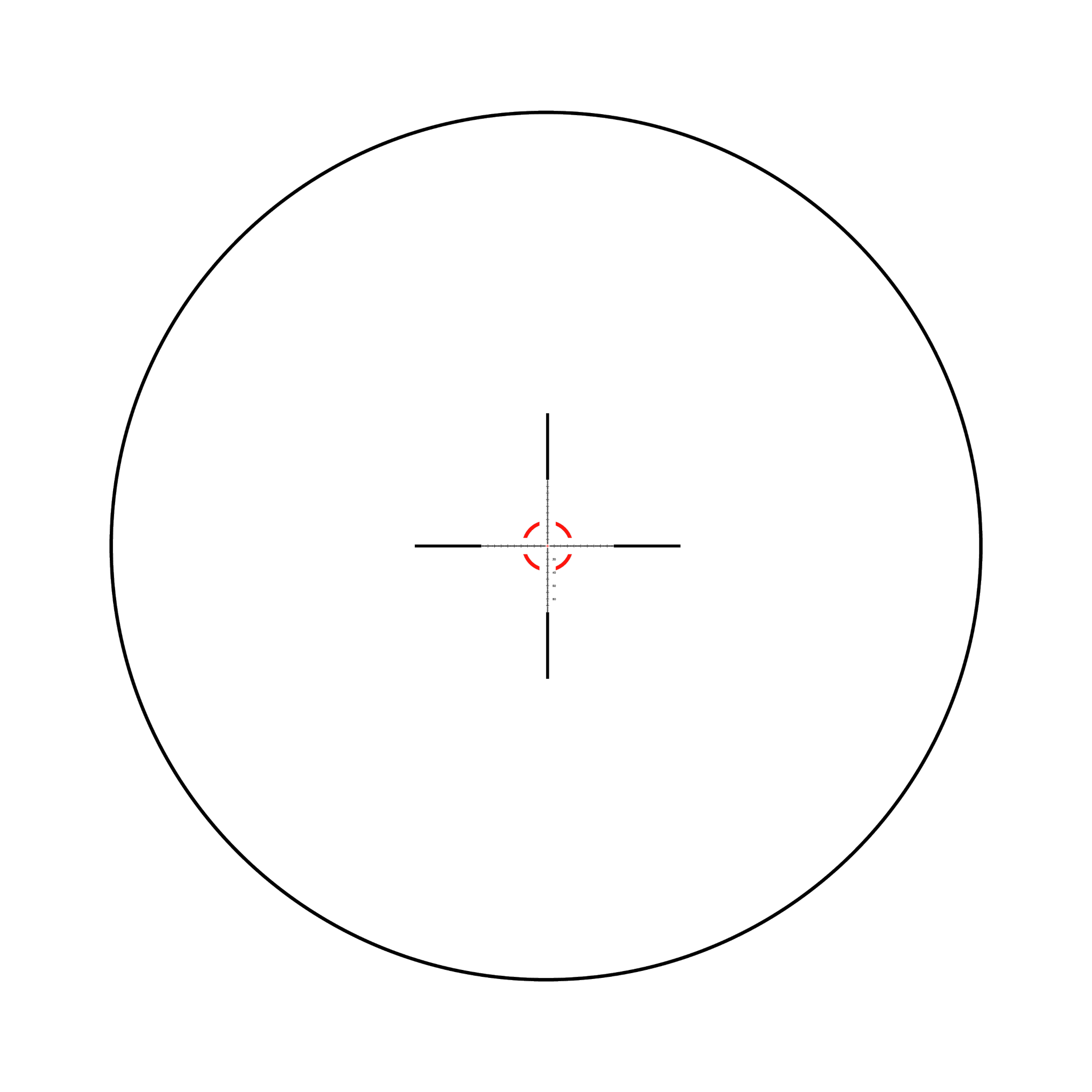 Credo® HX 1-6x24 FFP ar sarkanu MOA segmentētu apli, 30 mm, satīna melns, ar zemu vāciņu