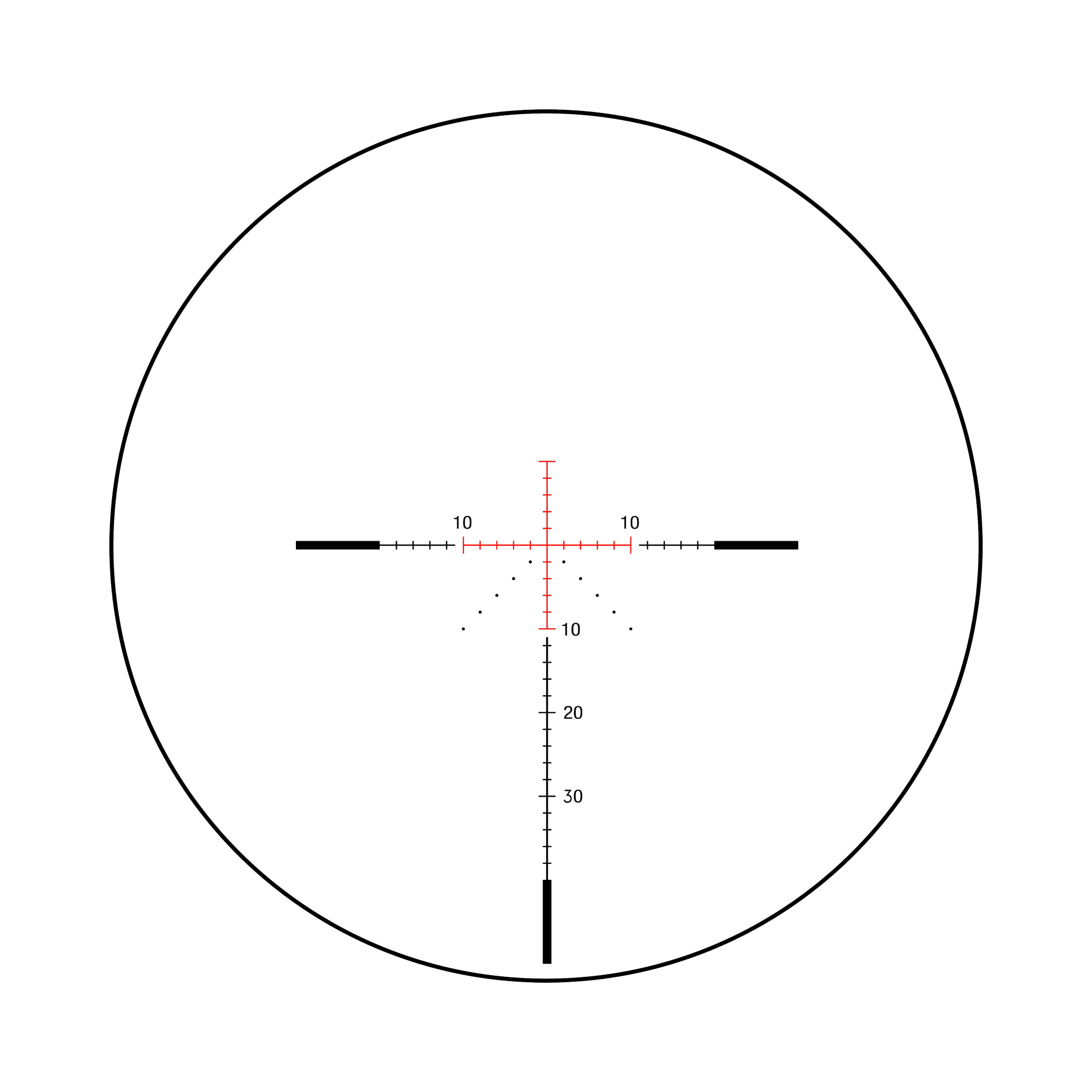 Credo® HX 2,5–10x56 SFP ar sarkanu MOA Precision Hunter, 30 mm, satīna melns, Exp. EL RTZ
