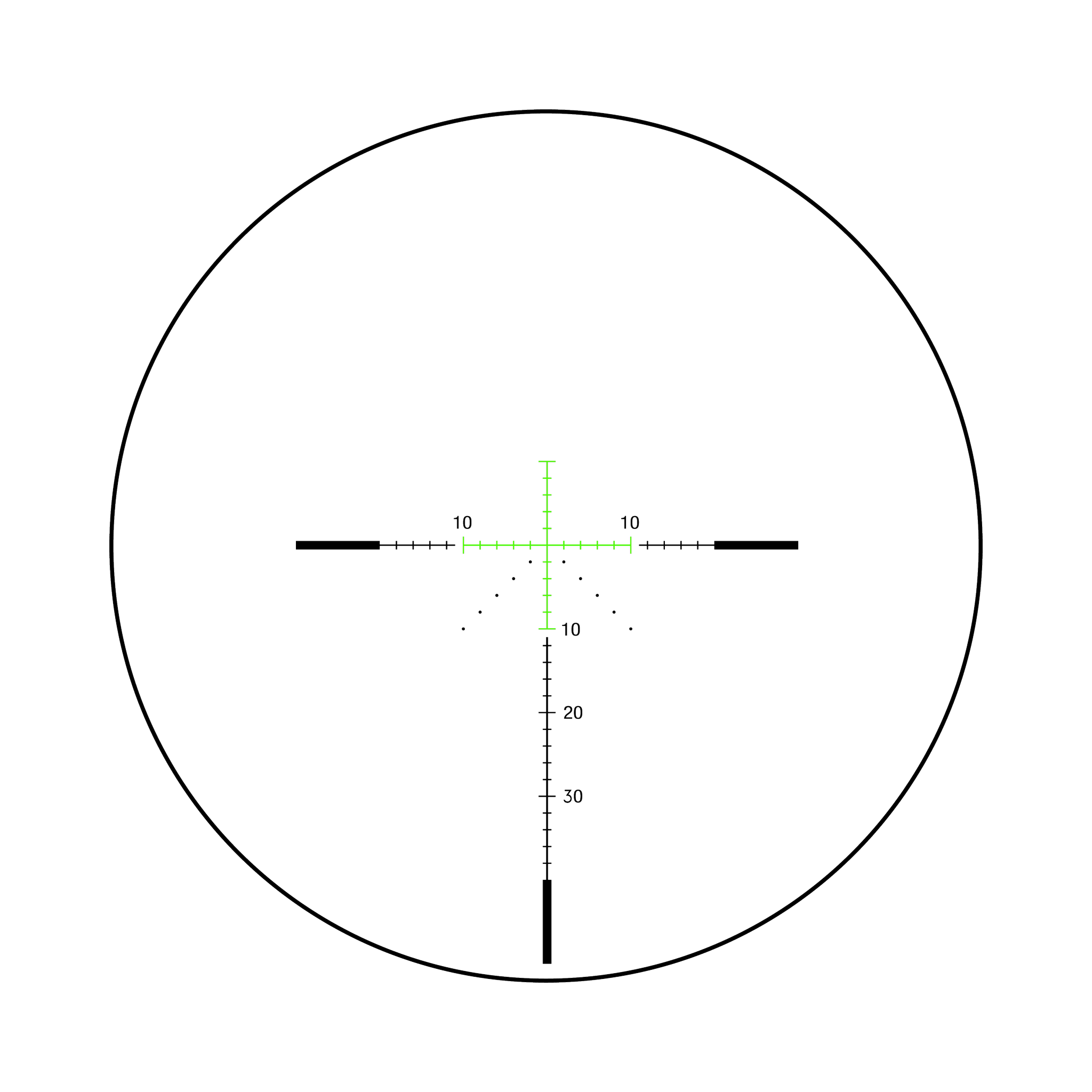 Credo® HX 2,5–10x56 SFP ar zaļo MOA Precision Hunter, 30 mm, satīna melns, Exp. EL RTZ