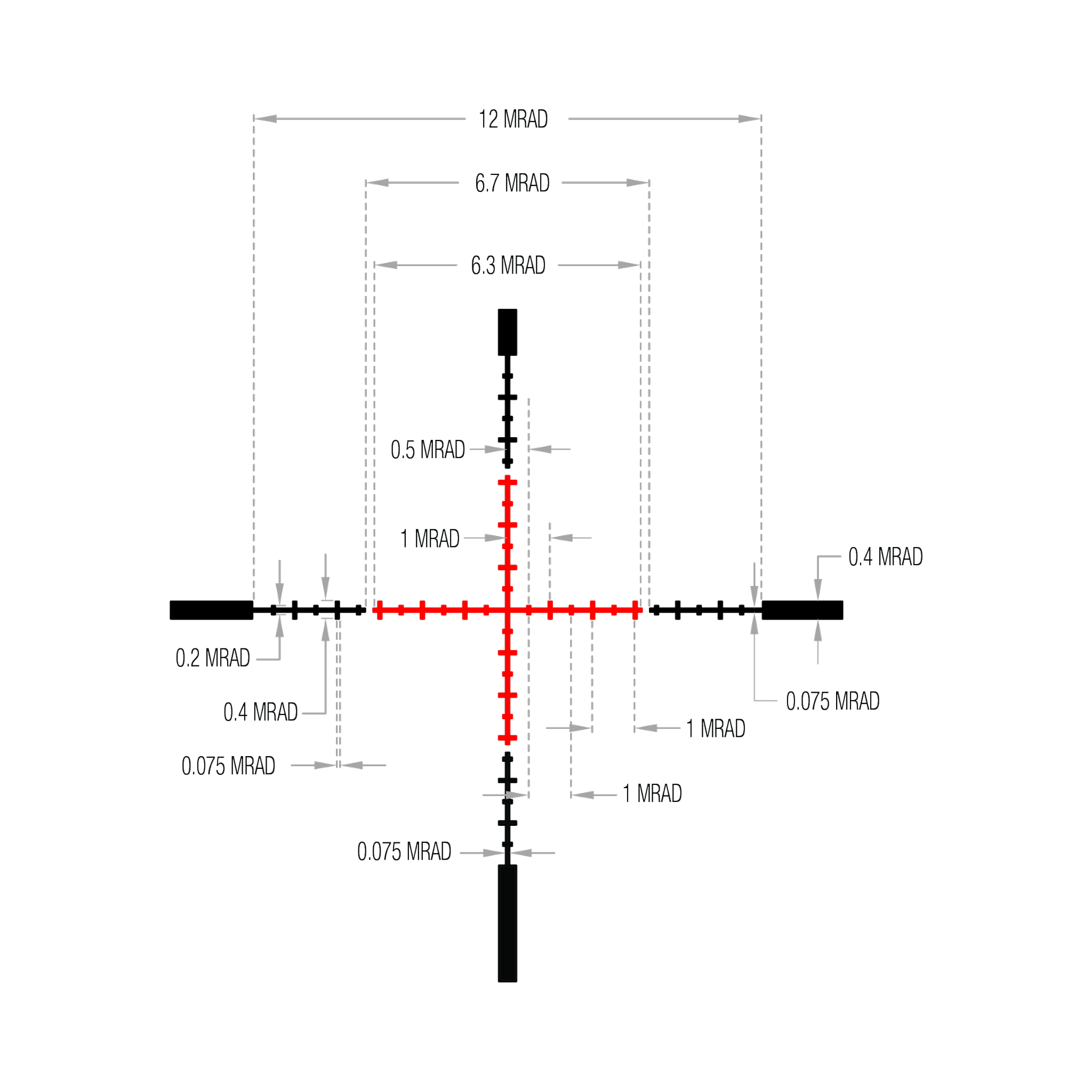 Credo® 1-4x24 SFP ar sarkanu MRAD attāluma mērīšanu, 30 mm, matēti melns, ar zemu vāciņu