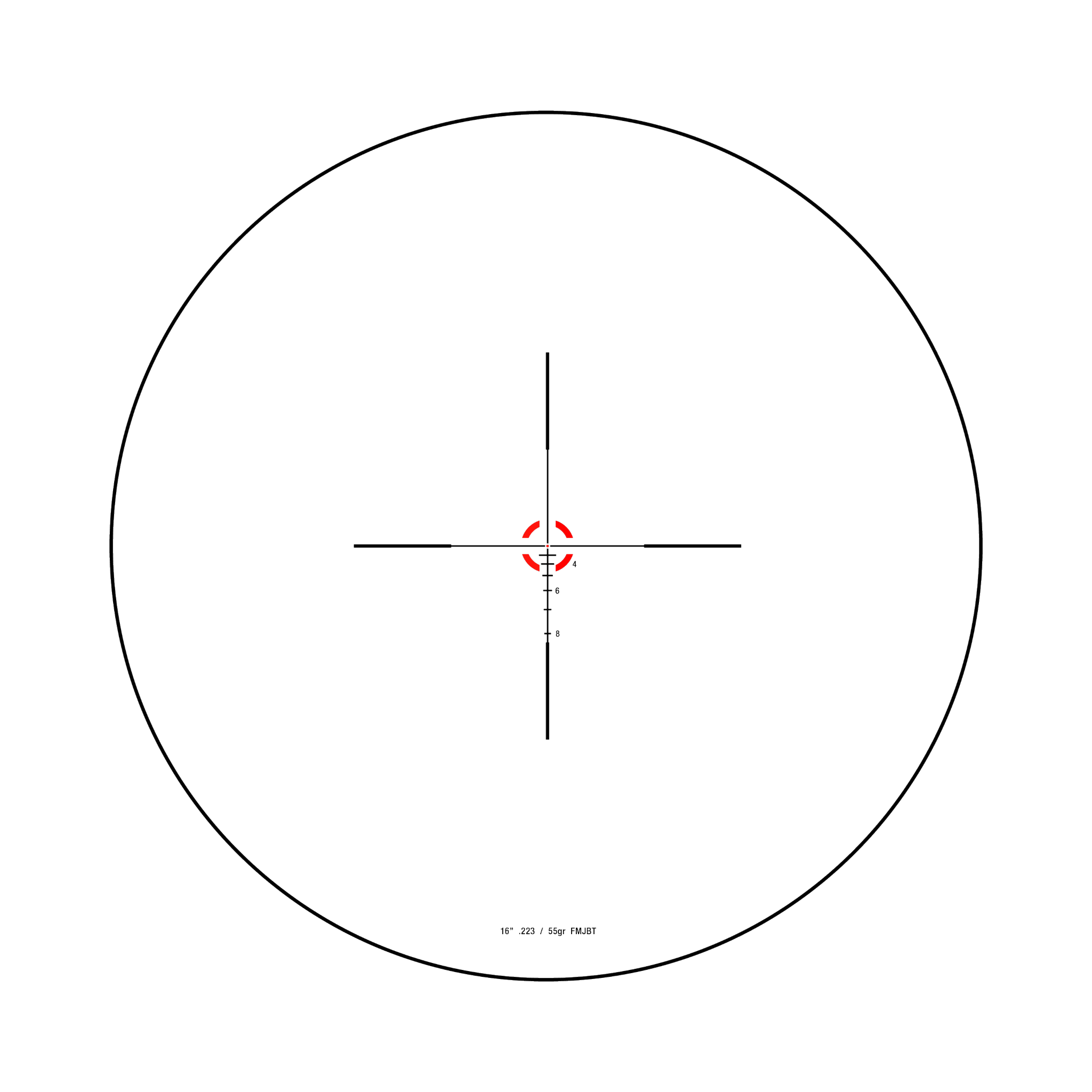 Credo® 1-4x24 SFP ar sarkanu BDC segmentu apli, .223 / 55gr, 30 mm, matēti melns, ar zemu vāciņu