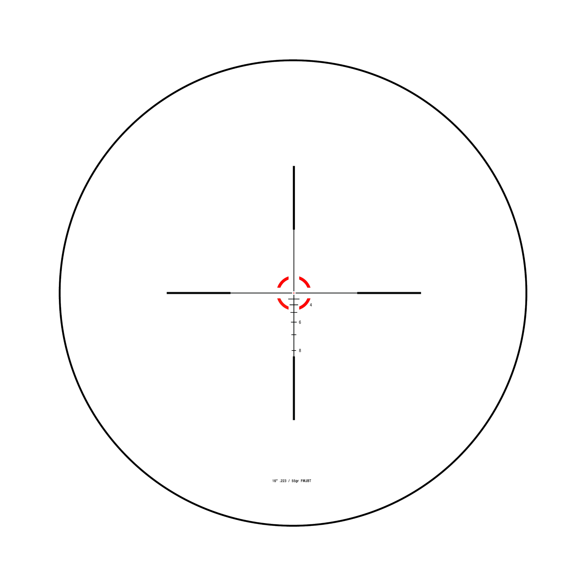 Credo® 1-6x24 SFP ar sarkanu BDC segmentu apli, .223 / 55gr, 30 mm, matēti melns, ar zemu vāciņu