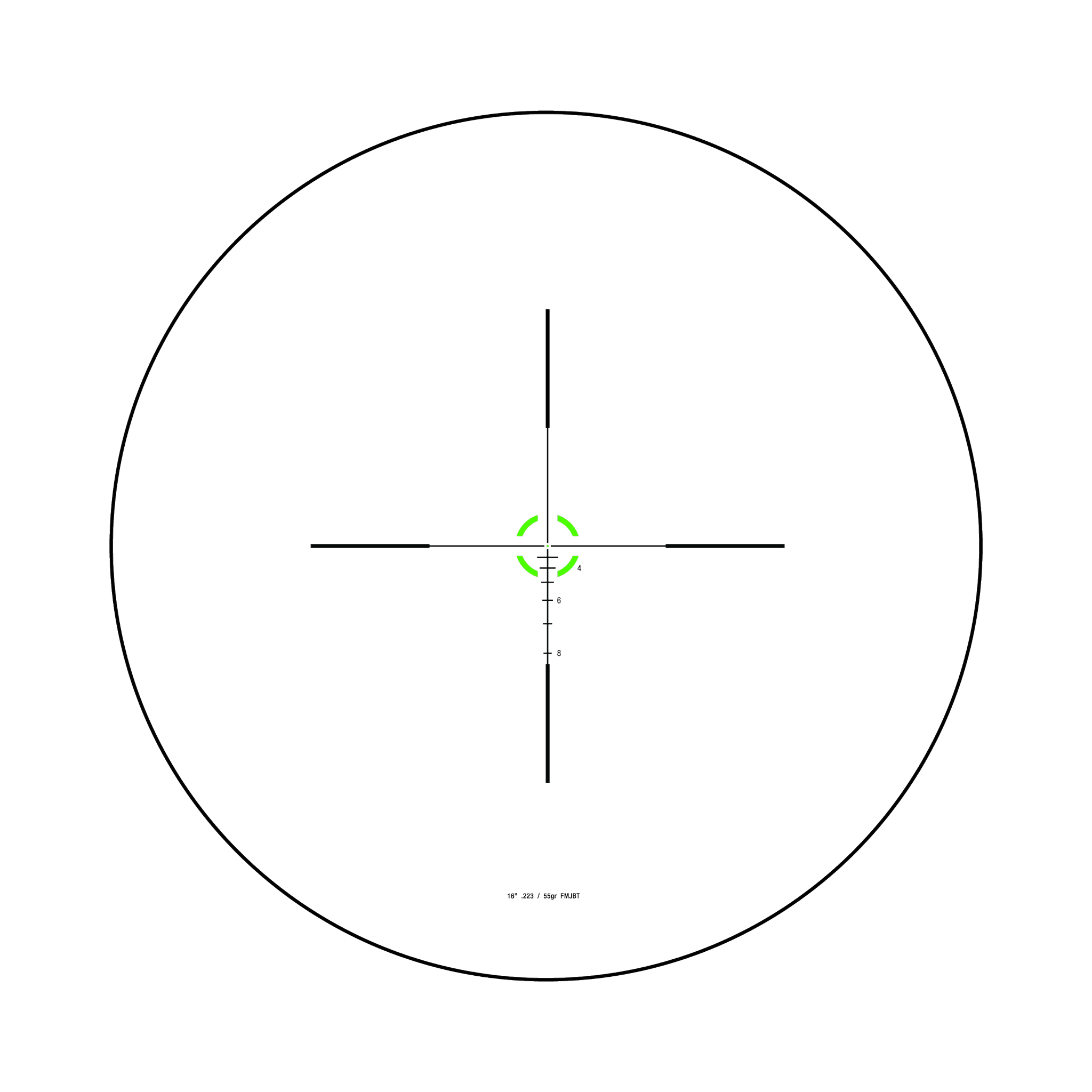Credo® 1-6x24 SFP ar zaļu BDC segmentu apli, .223 / 55 gr, 30 mm, matēti melns, ar zemu vāciņu
