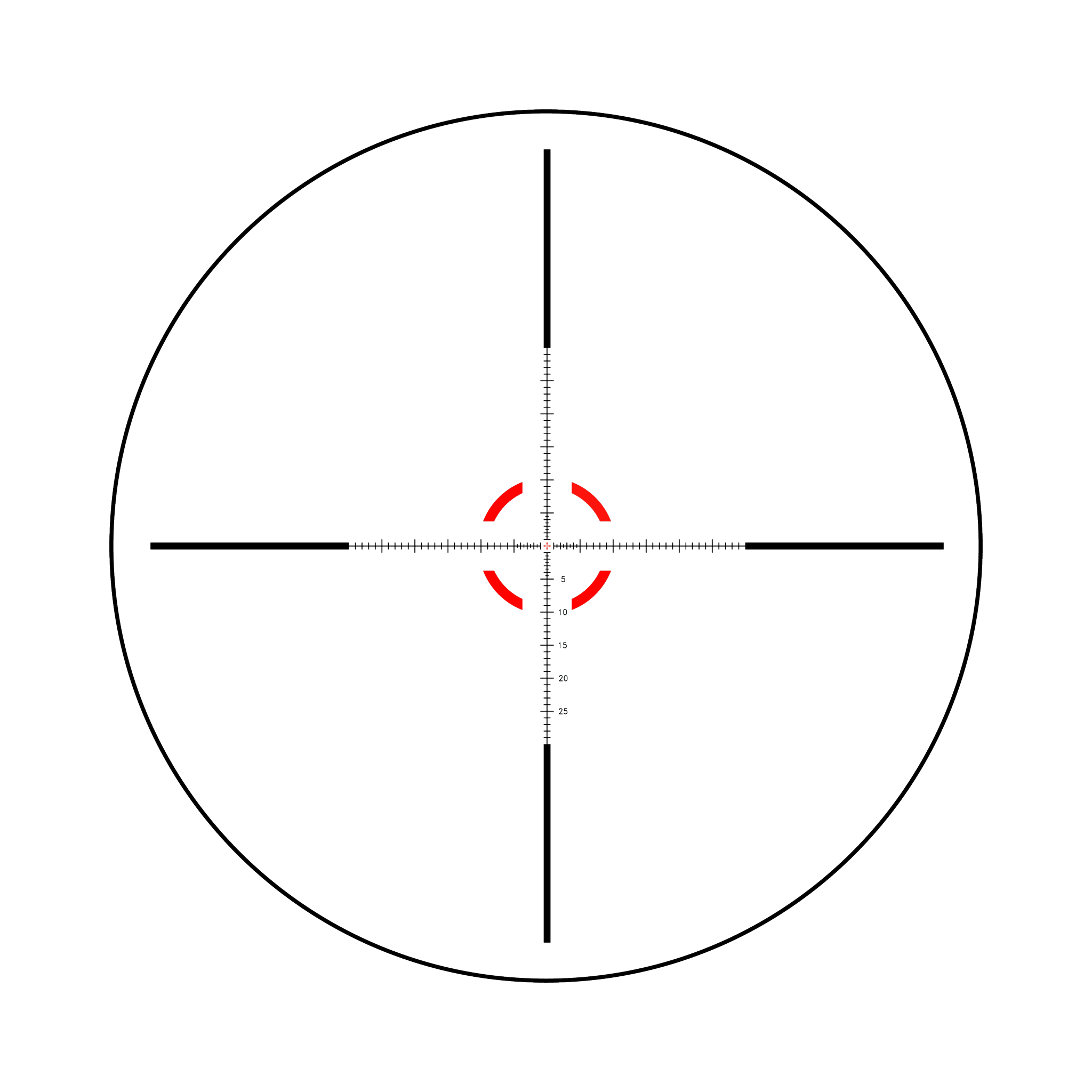 Credo® 1-6x24 FFP ar sarkanu MRAD segmentētu apli, 30 mm, matēti melns, ar zemu vāciņu