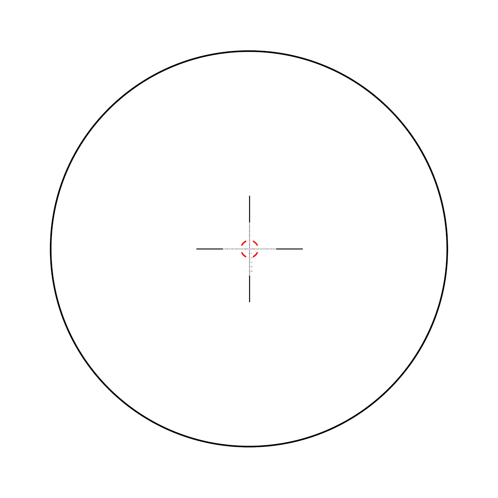 Credo® 1-6x24 FFP ar sarkanu MRAD segmentētu apli, 30 mm, matēti melns, ar zemu vāciņu