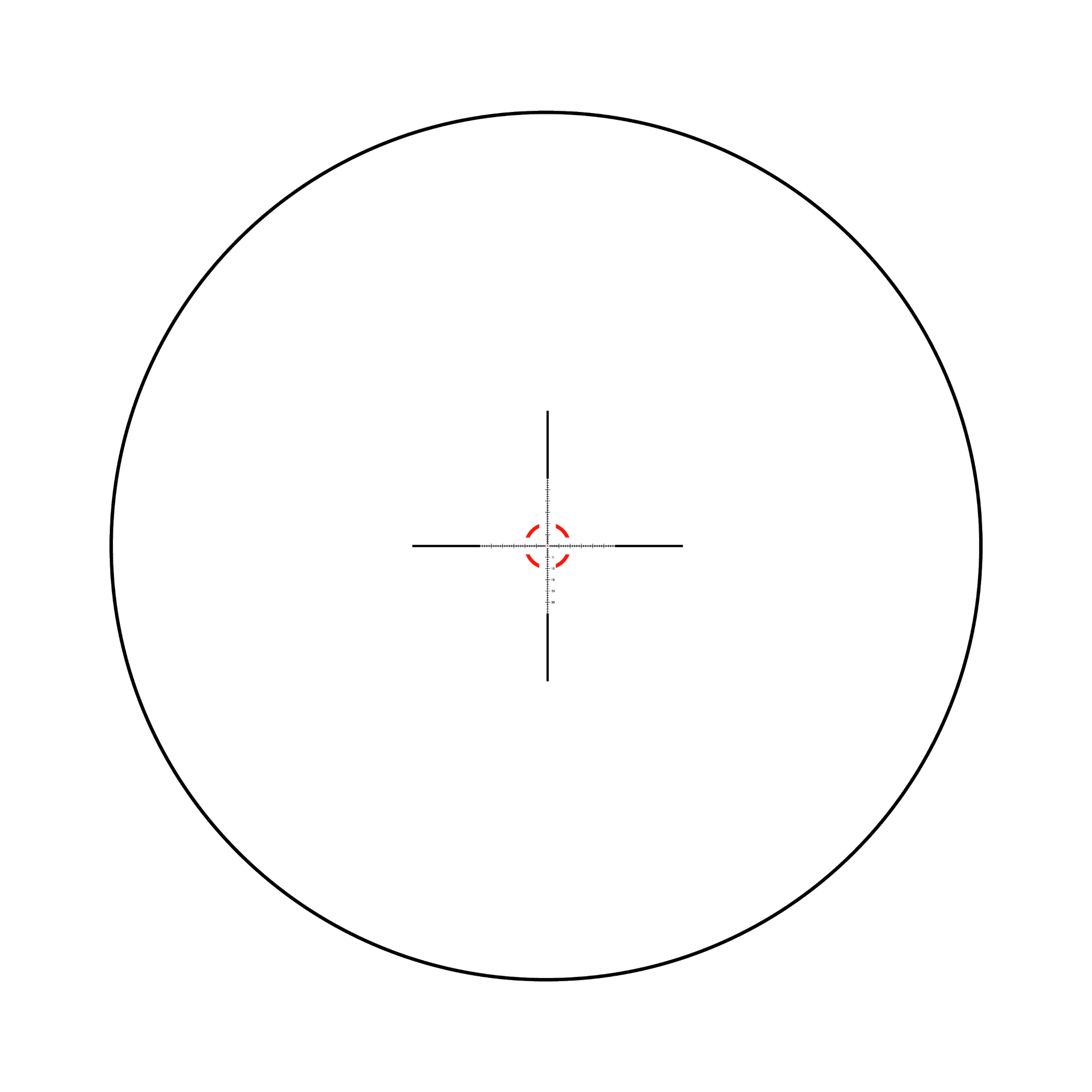 Credo® 1-8x28 FFP ar sarkanu/zaļu MRAD segmentētu apmali, 34 mm, matēti melns, atklāti fiksatori